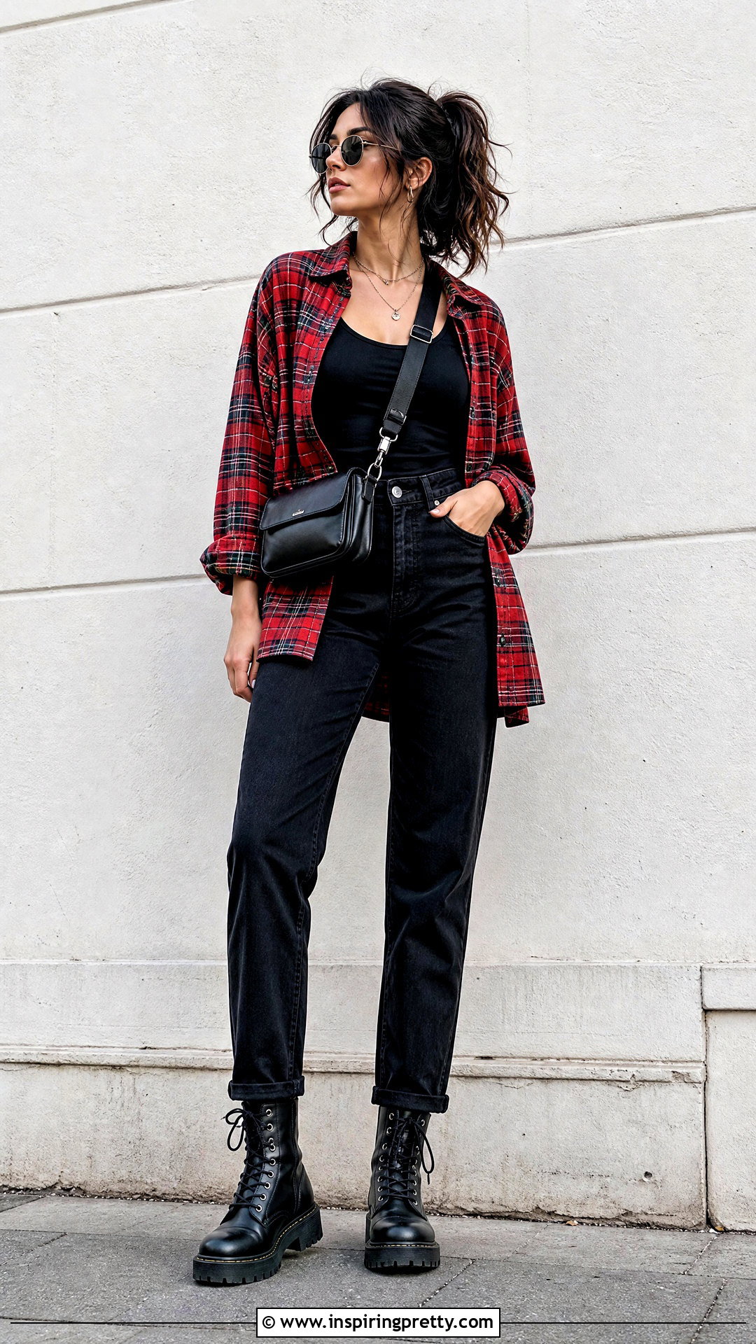 Plaid Top With Combat Boots - 50 plaid top outfit ideas