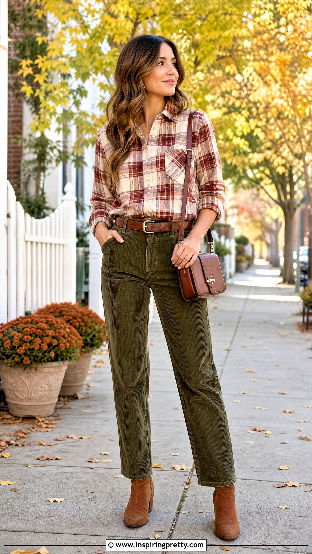 Plaid Top With Corduroy Pants - 50 plaid top outfit ideas