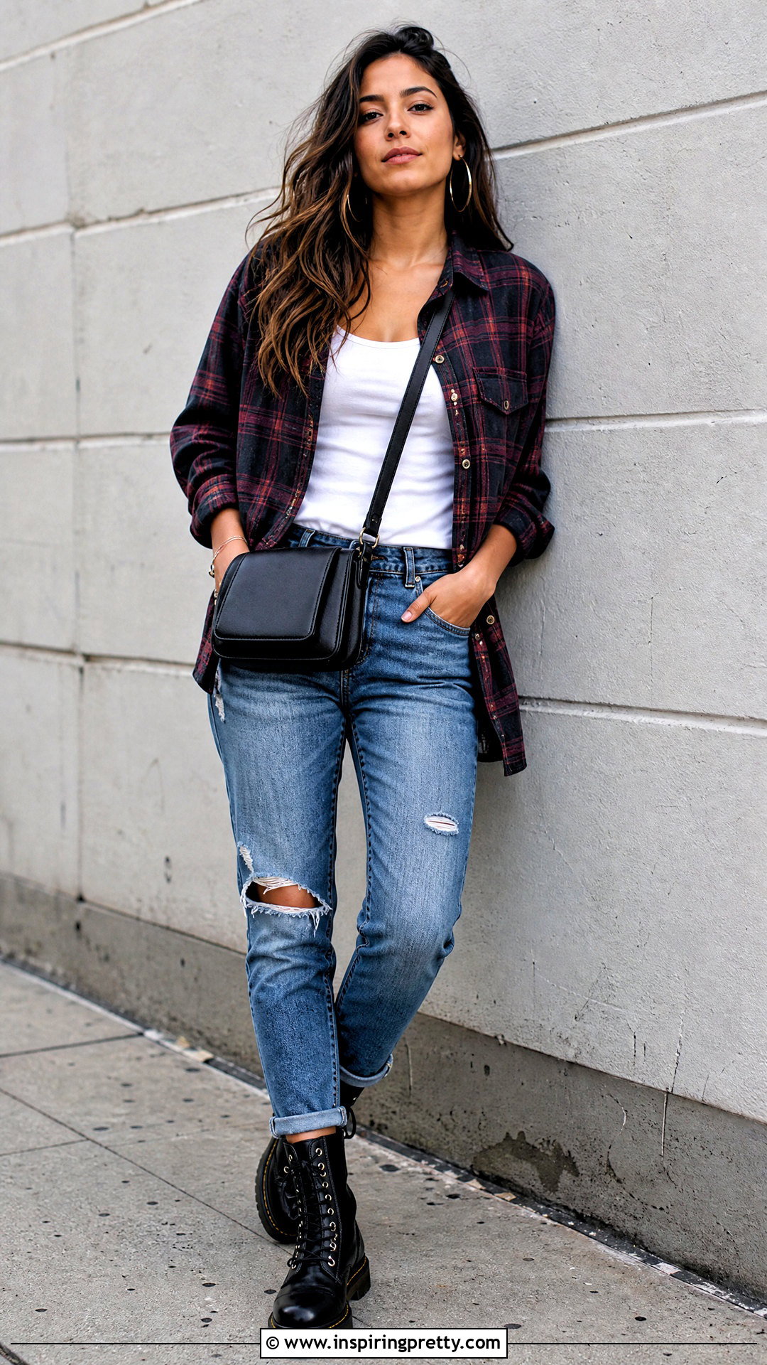 Plaid Top With Distressed Jeans - 50 plaid top outfit ideas
