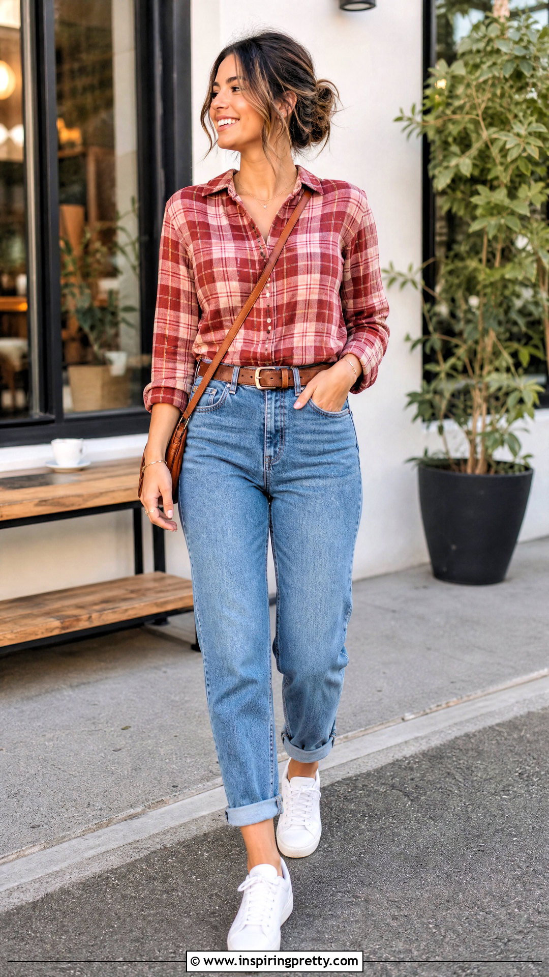 Plaid Top With Mom Jeans - 50 plaid top outfit ideas
