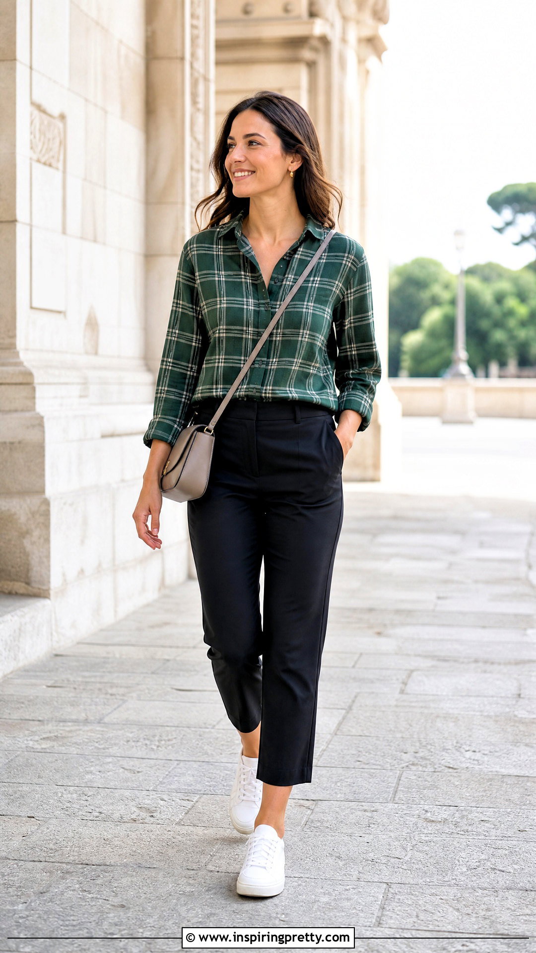 Plaid Top With White Sneakers - 50 plaid top outfit ideas
