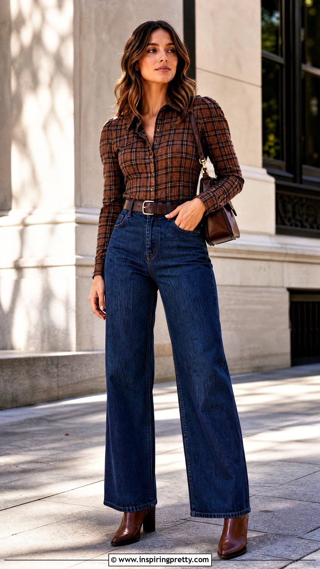 Plaid Top With Wide Leg Jeans - 50 plaid top outfit ideas