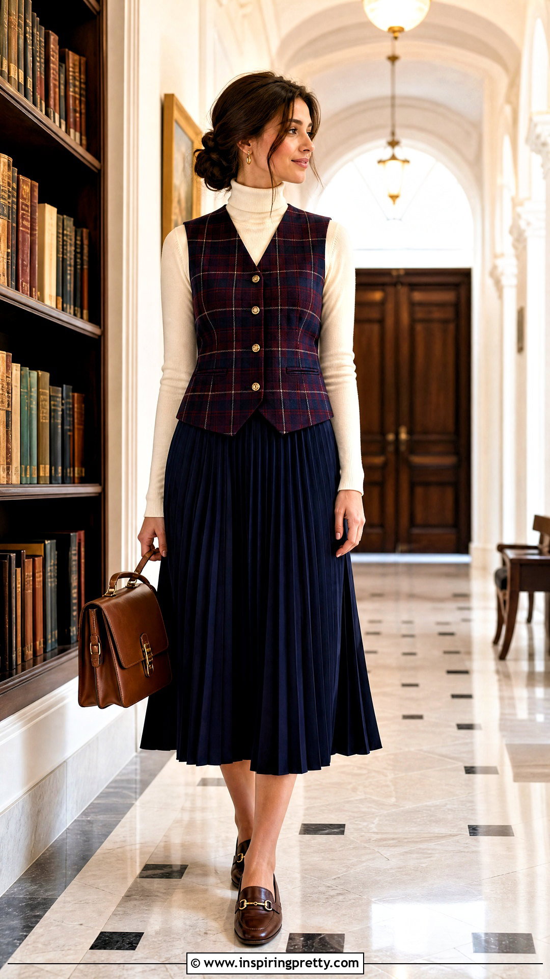 Plaid Vest Top With Pleated Skirt - 50 Vest Tops outfit ideas