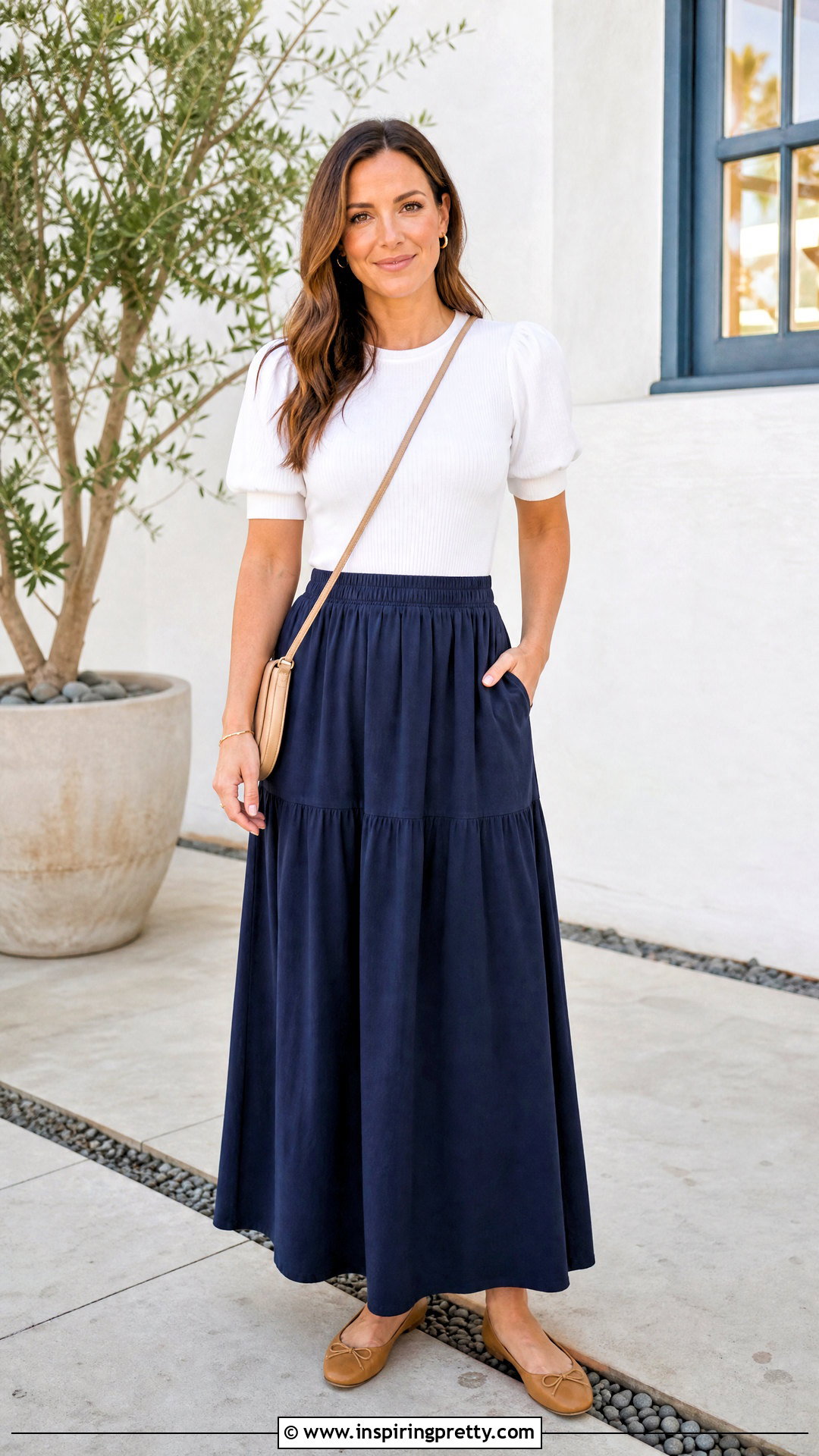 Plain Long Skirt And Puff Sleeve Top Outfit - 50 long skirt and top casual outfits