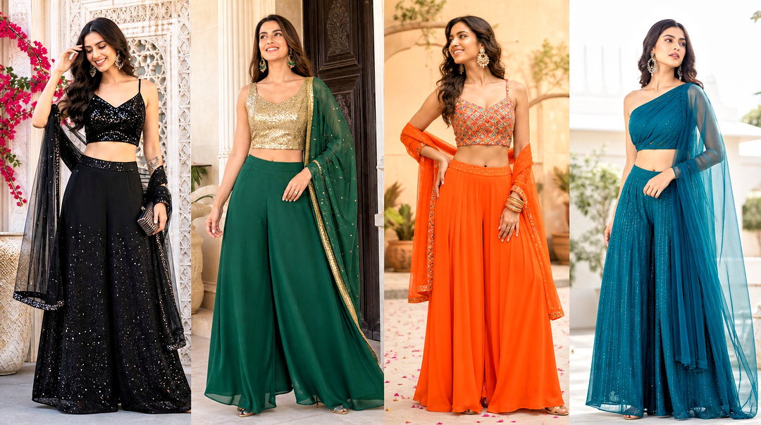 20 Plazzo With Crop Top and Dupatta Outfit Ideas to Try