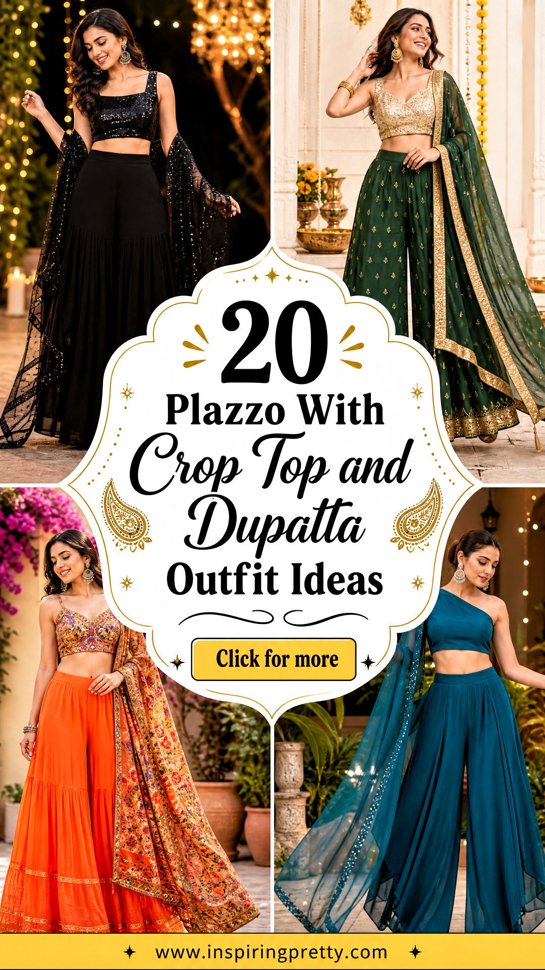 20 Plazzo With Crop Top and Dupatta Outfit Ideas to Try - 20 Plazzo With Crop Top and Dupatta Outfit Ideas to Try