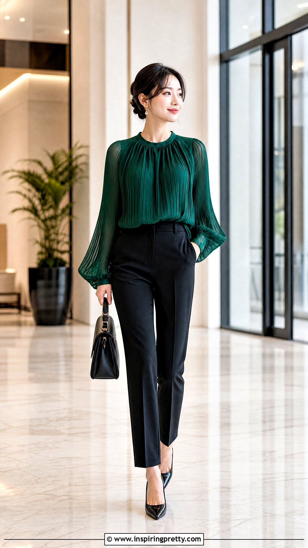 Pleated Blouse With Tailored Trousers - 50 fancy tops for women styles