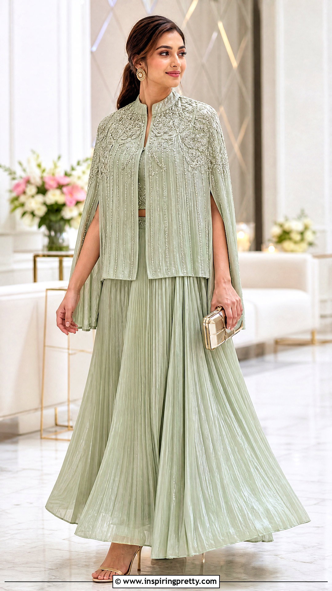 Pleated Ethnic Skirt And Cape Top Outfit - 50 ethnic skirt and top outfit ideas