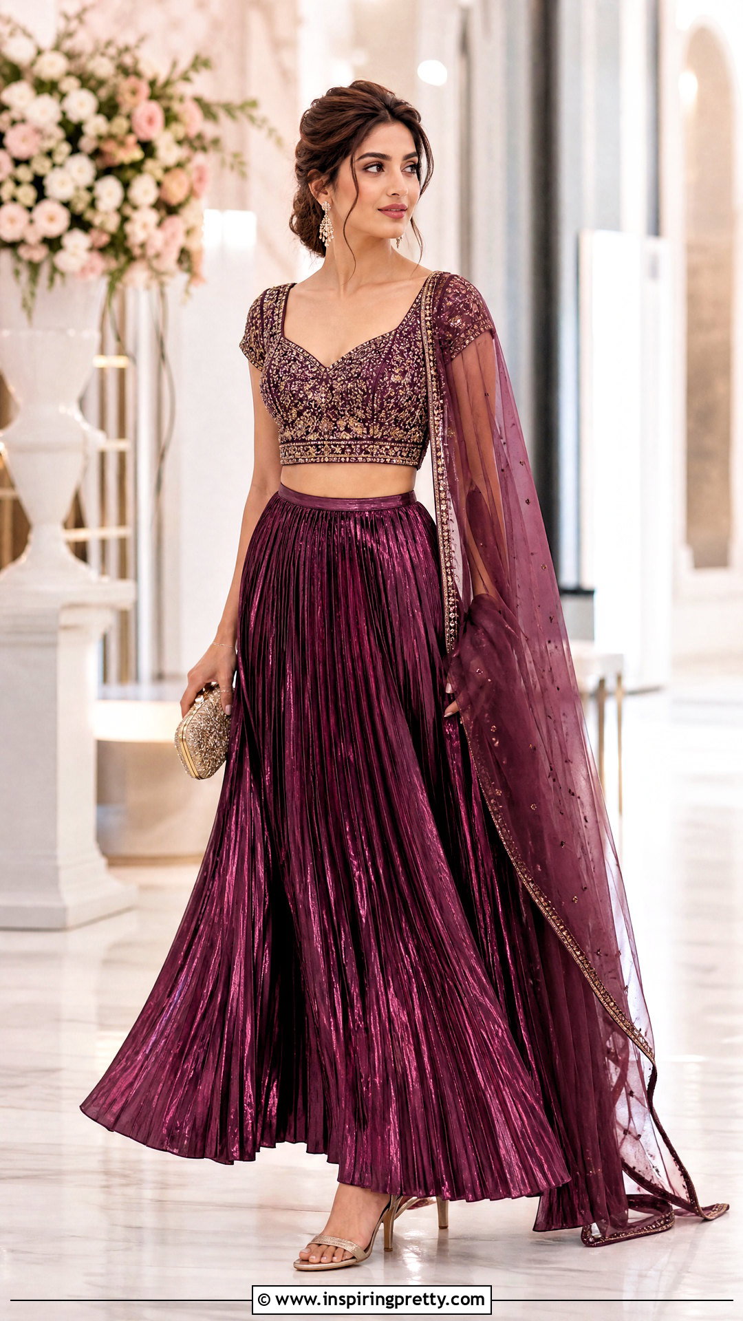 Pleated Indian Skirt And Embellished Top Outfit - 50 indian skirt and top outfits