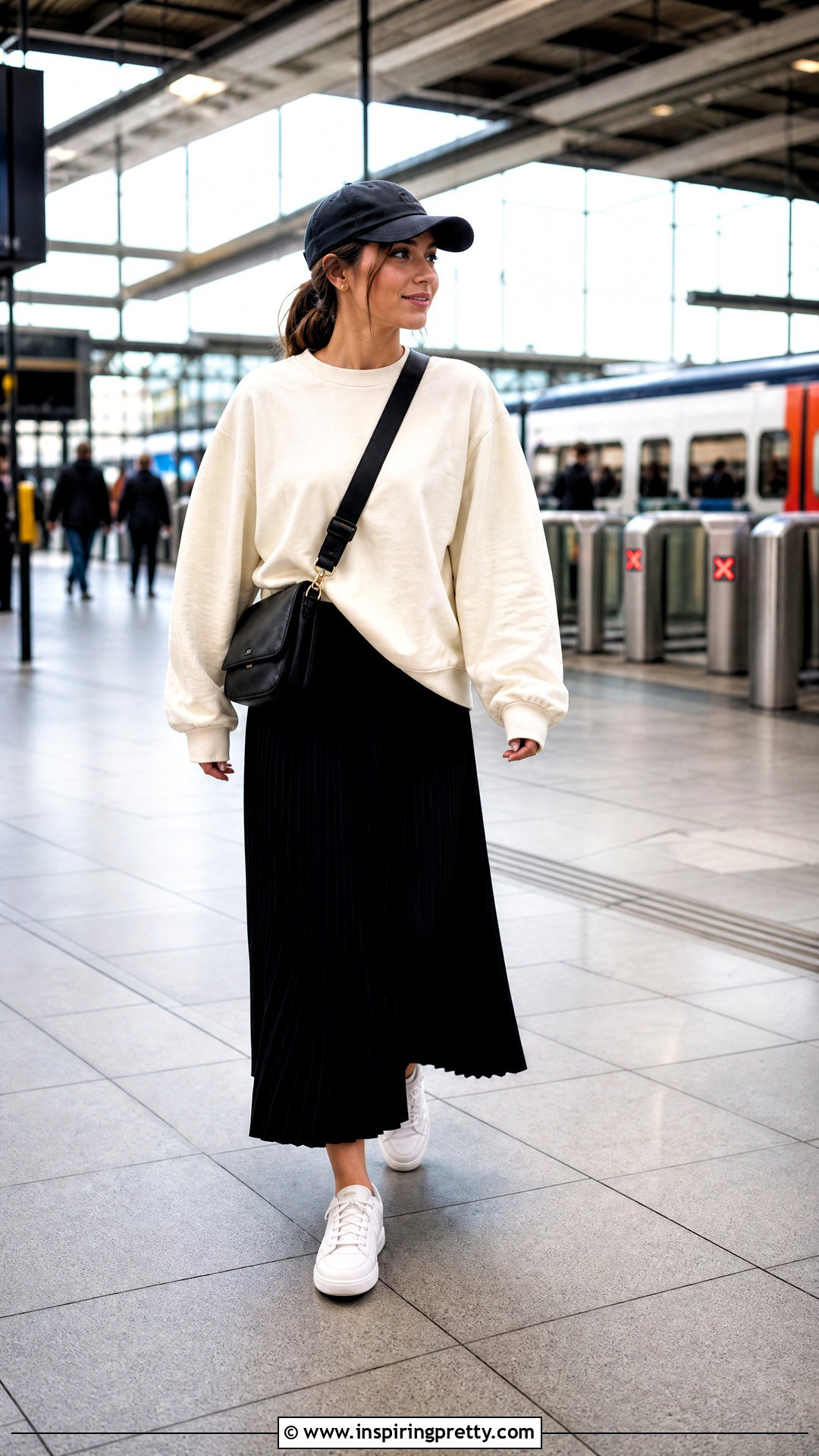 Pleated Maxi Skirt With Oversized Sweatshirt - 50 pleated skirt and top outfit ideas