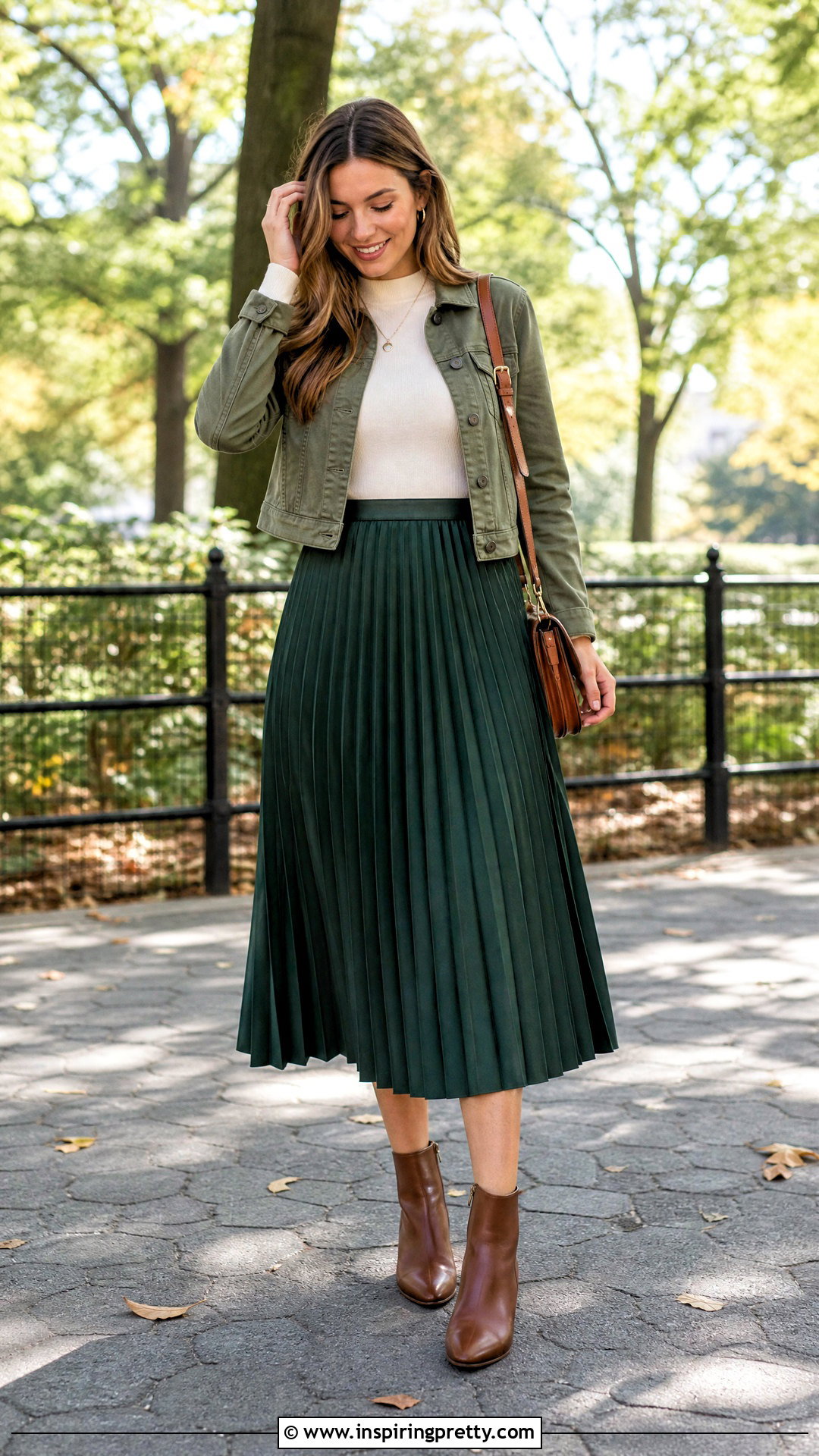 Pleated Midi Skirt With Cropped Jacket And Knit Top - 50 pleated skirt and top outfit ideas