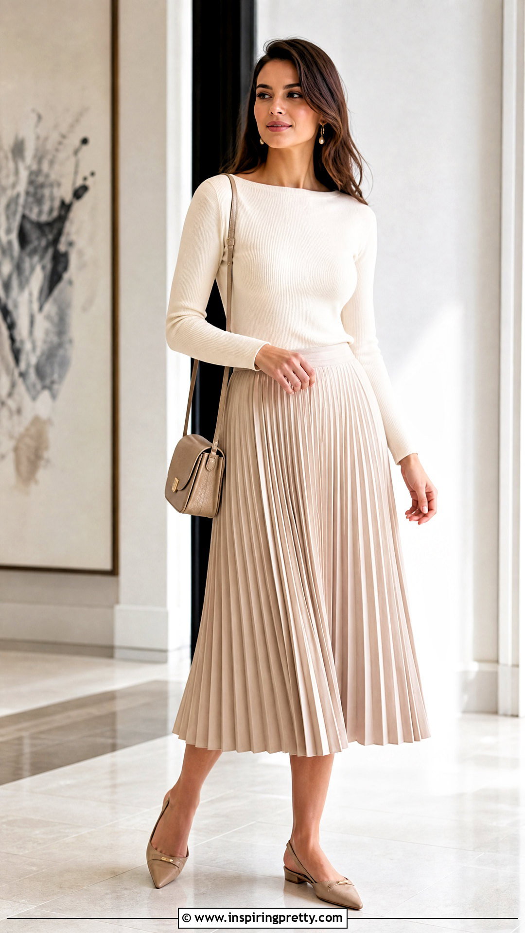 Pleated Midi Skirt With Knit Top - how to match skirts with tops (20 ways)