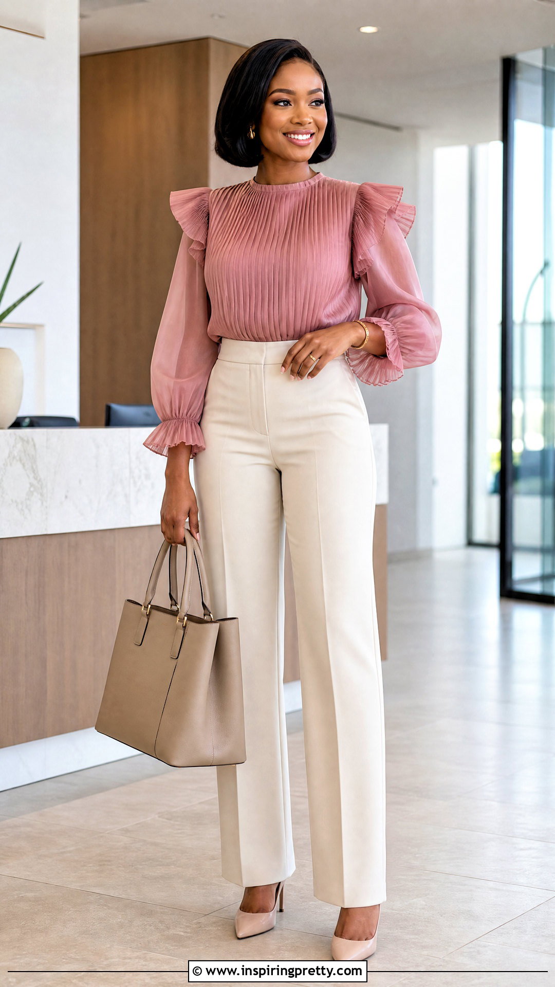 Pleated Organza Blouse With Straight Leg Pants - 20 Nigerian Organza Tops Blouses