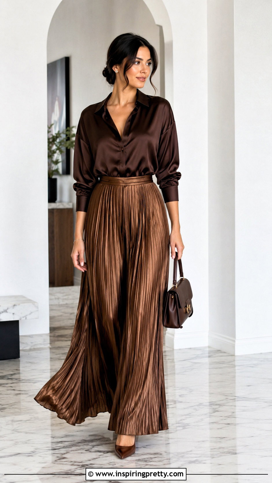 Pleated Palazzo Pants With Satin Blouse - 50 palazzo and top styles