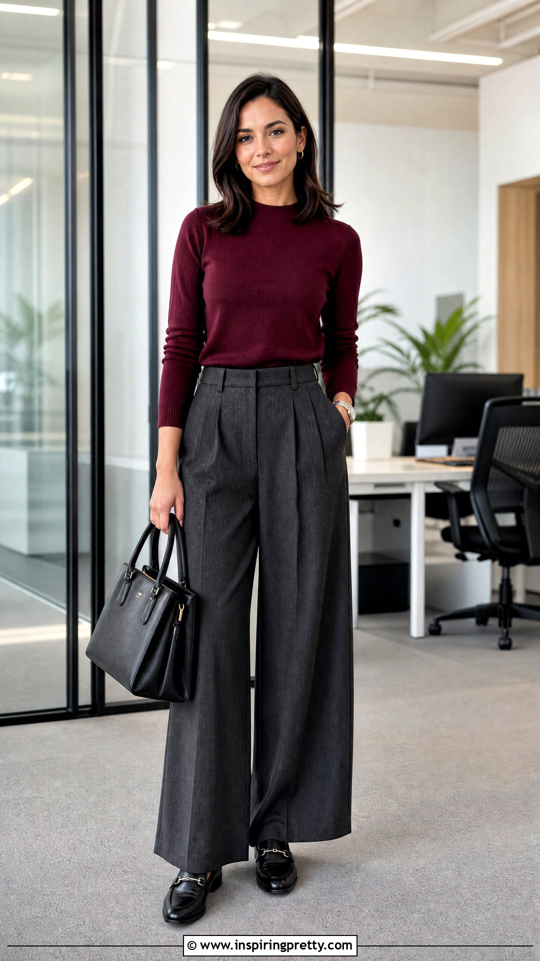 Pleated Palazzo Trousers With Fitted Knit Top - 50 palazzo trouser and top outfit ideas