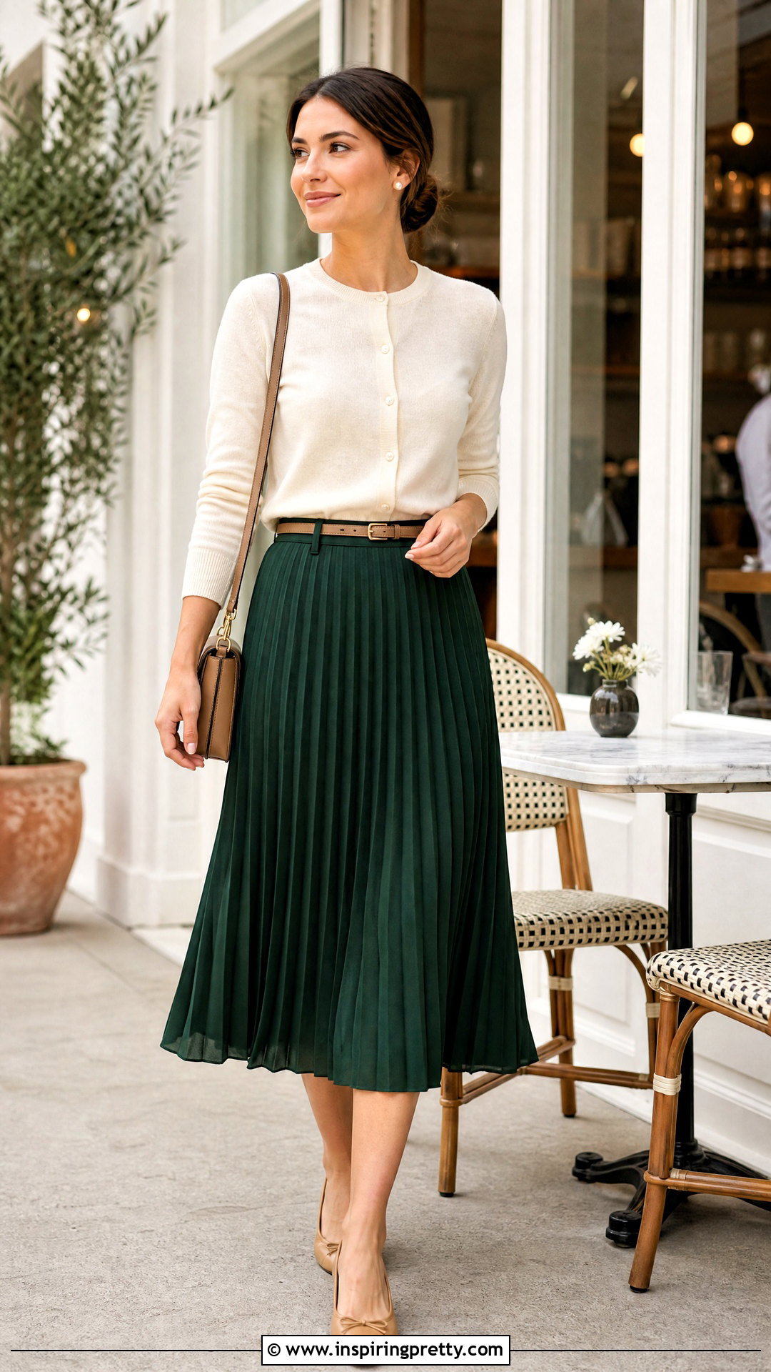 Pleated Skirt With Buttoned Cardigan Top - 50 pleated skirt and top outfit ideas