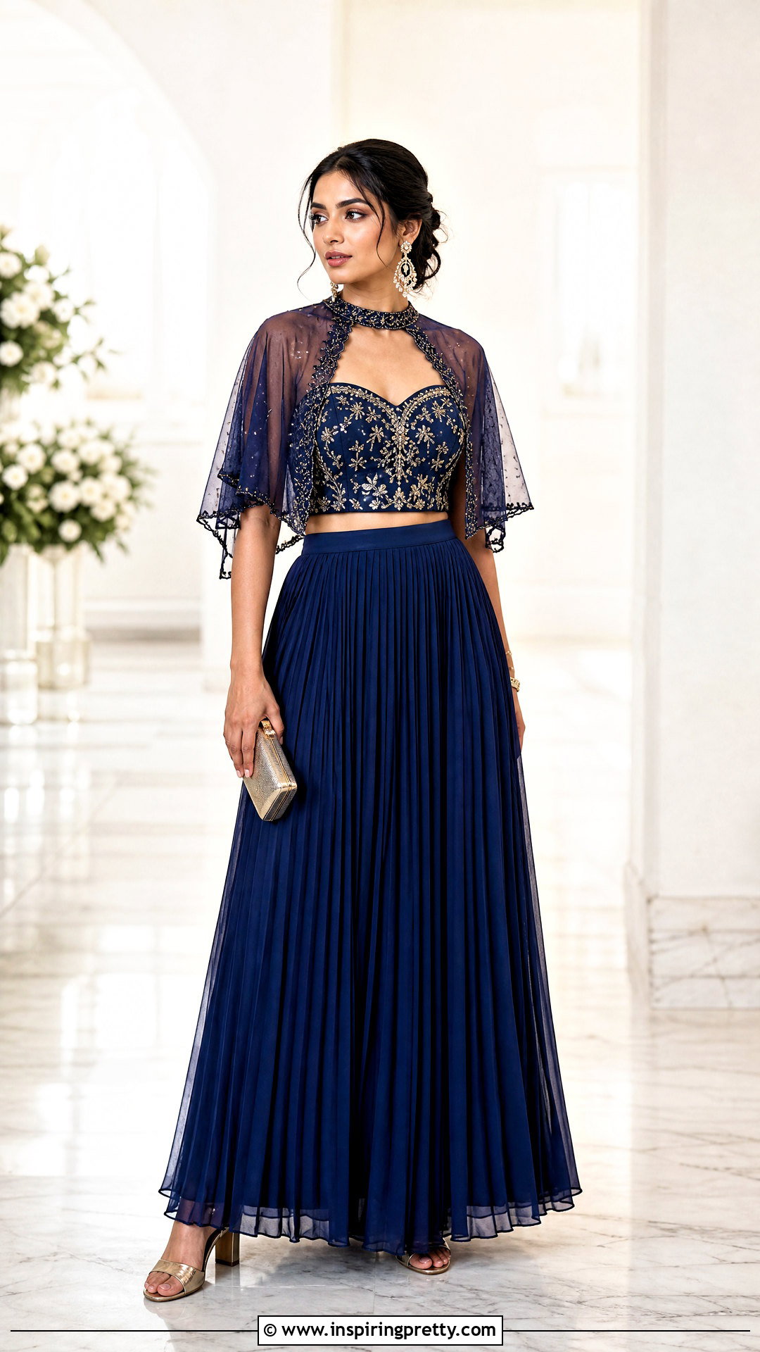 Pleated Skirt With Embroidered Bustier Top - 50 skirt top indian outfit ideas