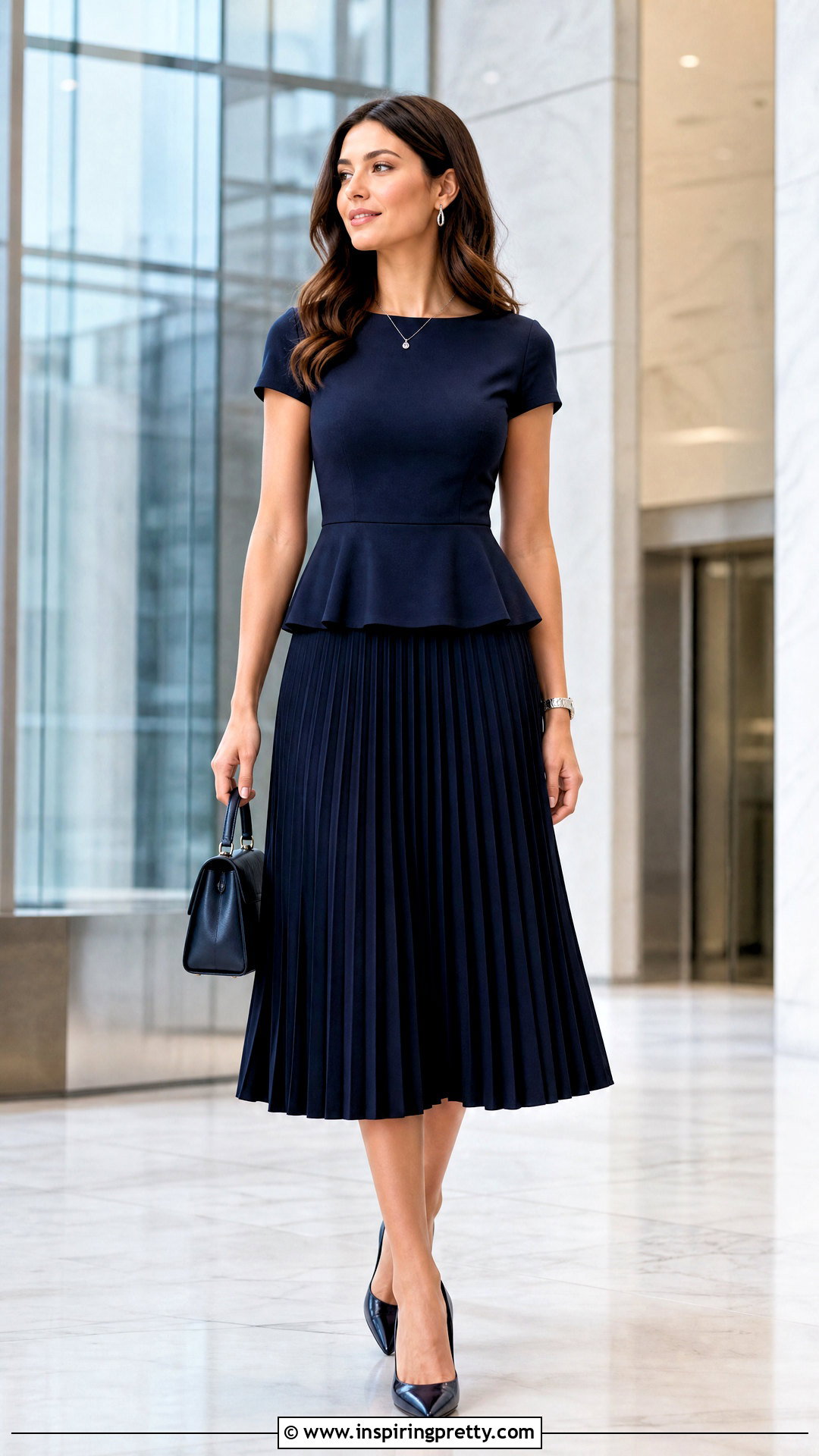 Pleated Skirt With Peplum Top And Heels - 50 pleated skirt and top outfit ideas