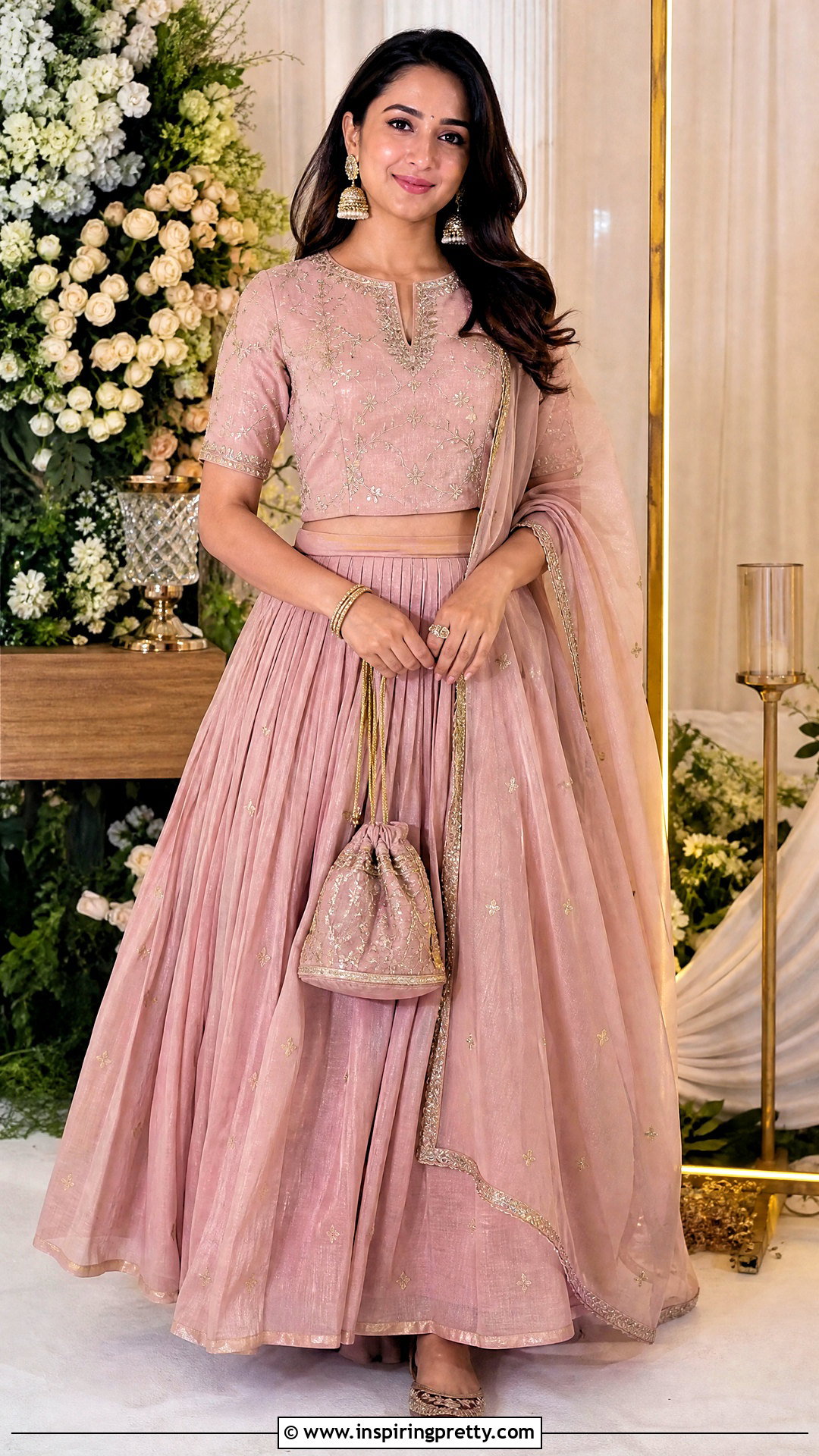 Pleated Skirt With Short Embroidered Kurti - 50 traditional skirt and top outfits