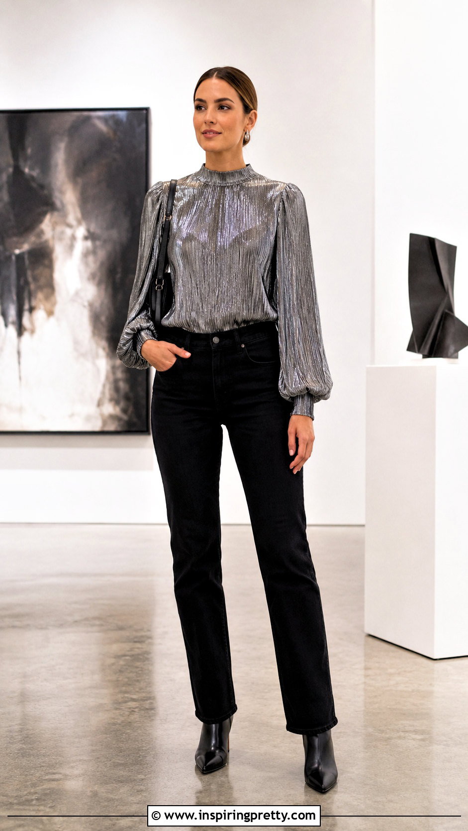 Pleated Sleeve Top With Black Jeans - 20 Pleated Sleeve Fashion Top outfit ideas