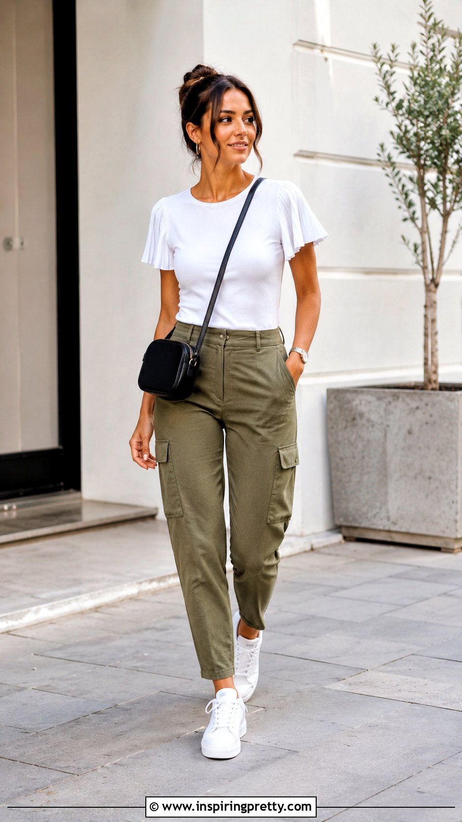 Pleated Sleeve Top With Cargo Pants - 20 Pleated Sleeve Fashion Top outfit ideas