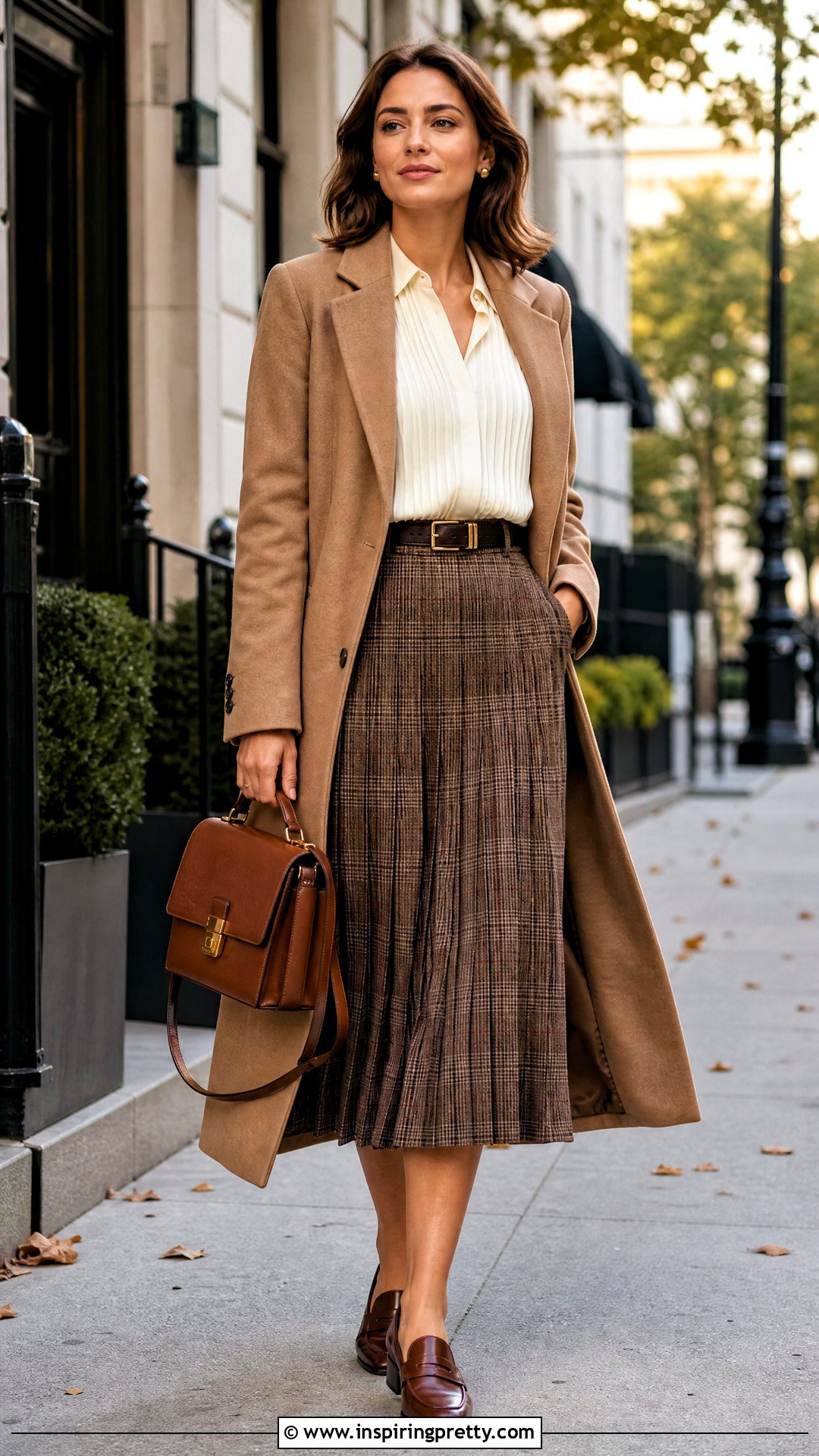 Pleated Top With Checked Skirt - 50 pleated top outfit ideas