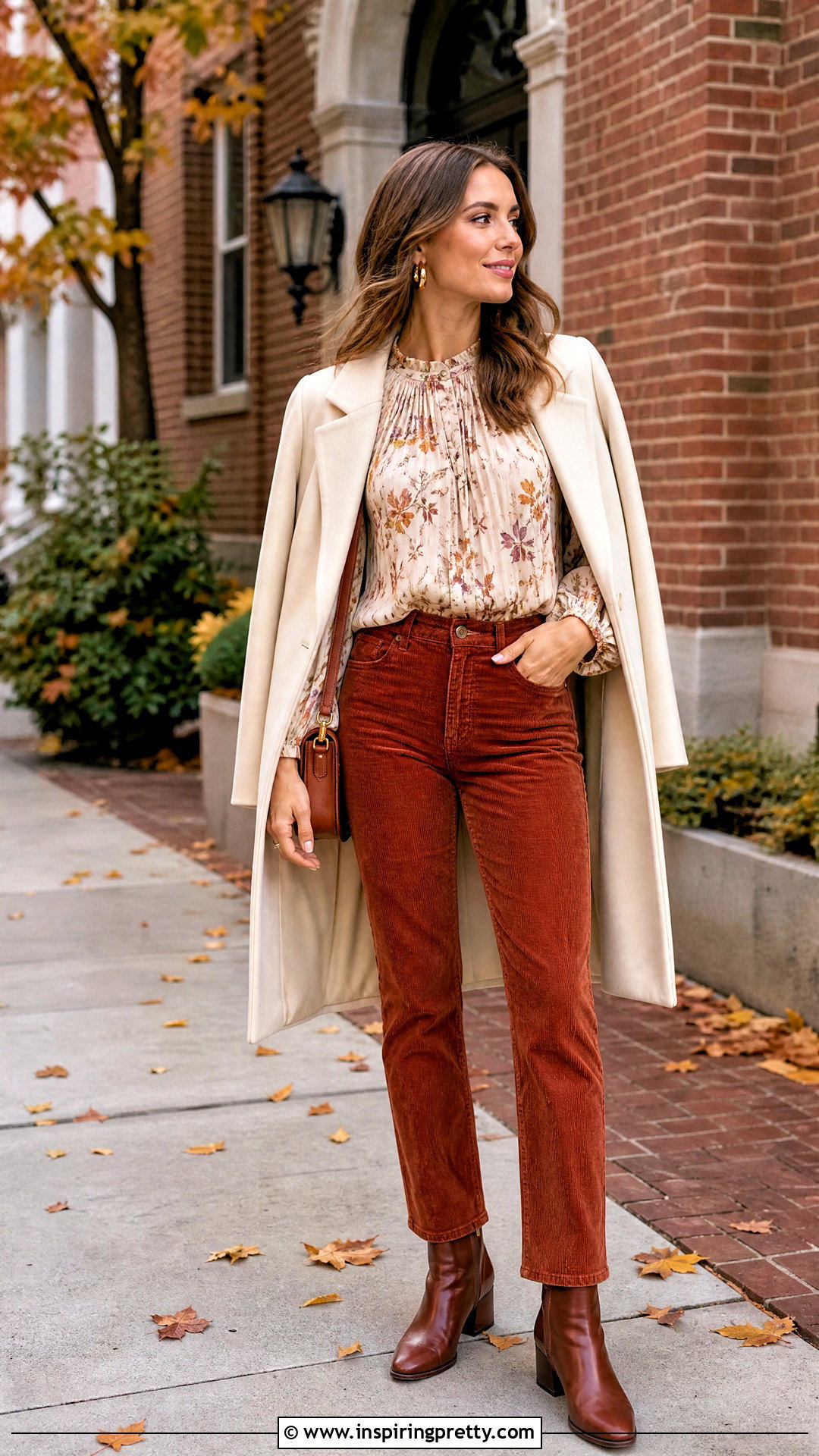 Pleated Top With Corduroy Pants - 50 pleated top outfit ideas
