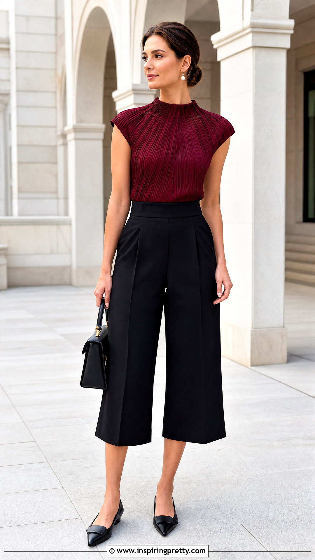 Pleated Top With Culottes - 50 pleated top outfit ideas