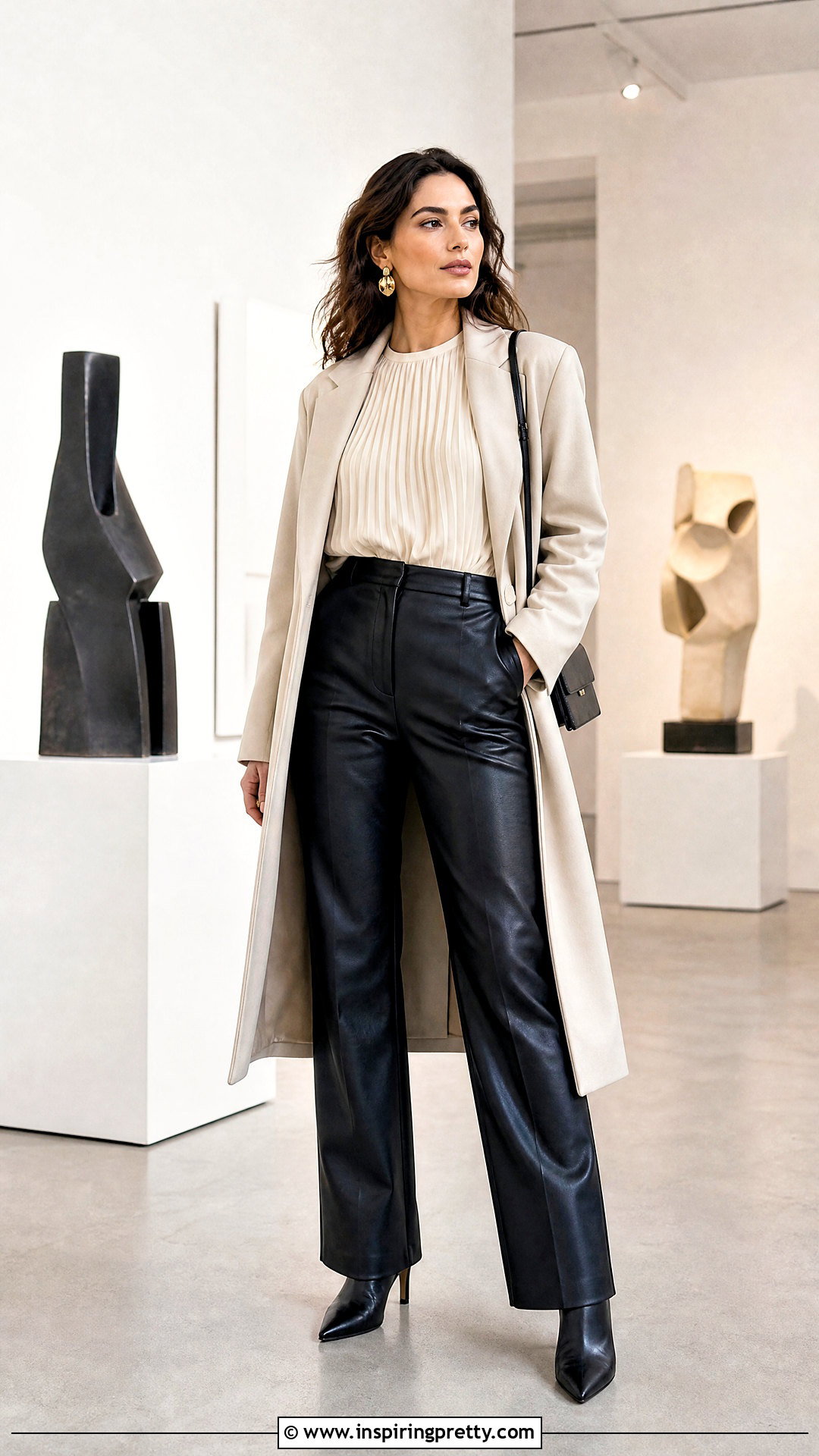 Pleated Top With Leather Pants - 50 pleated top outfit ideas