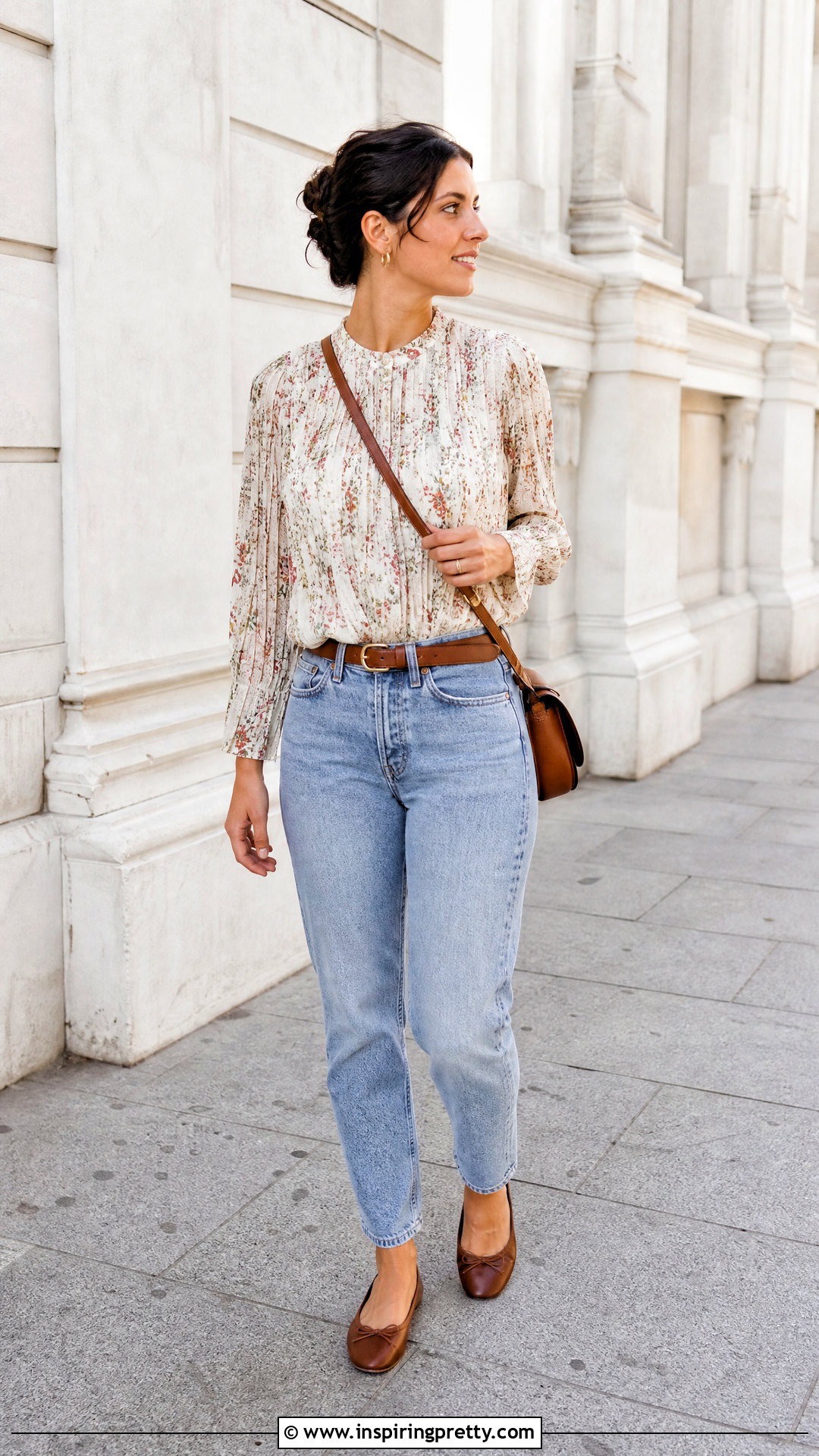 Pleated Top With Mom Jeans - 50 pleated top outfit ideas