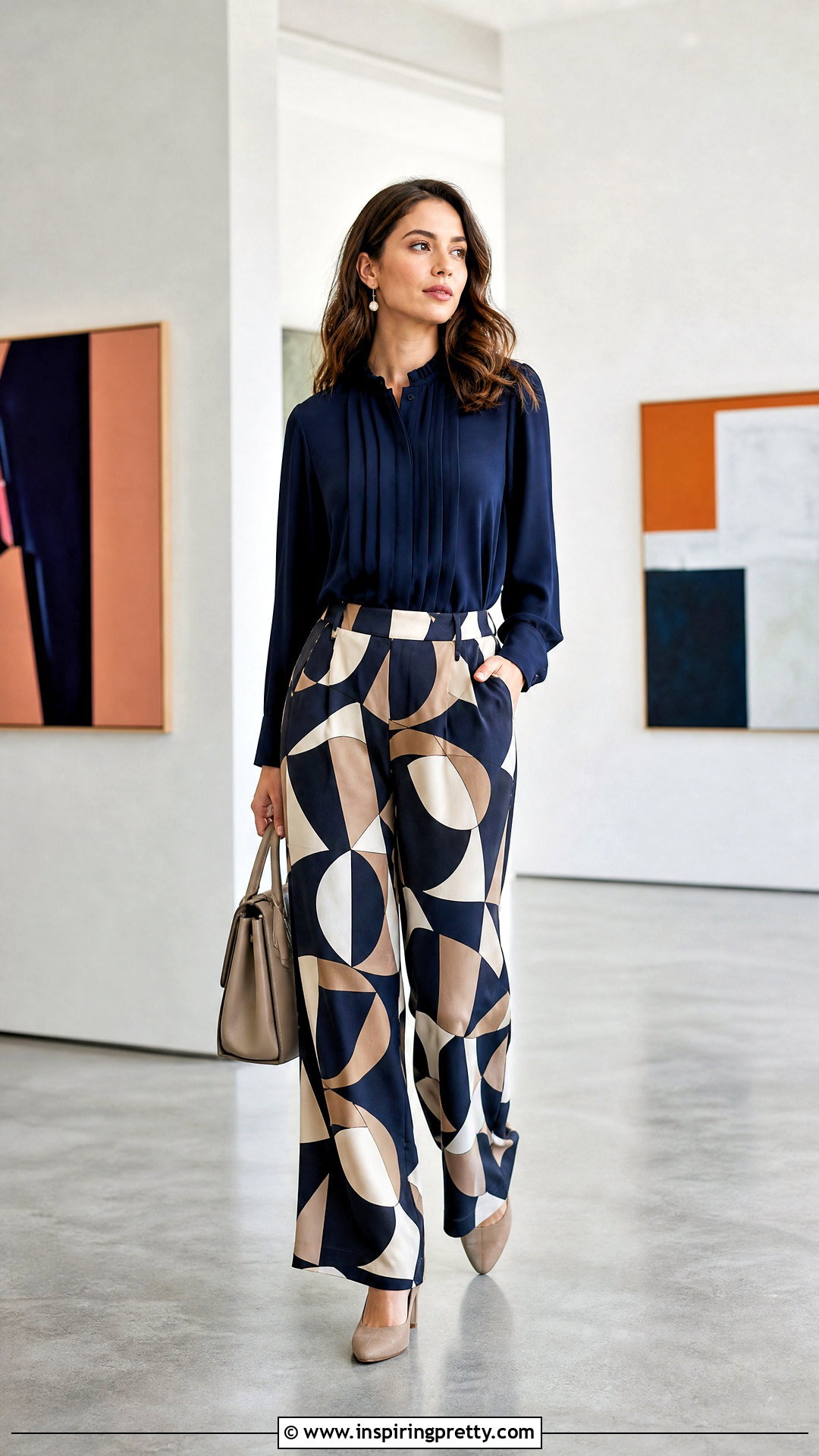 Pleated Top With Printed Pants - 50 pleated top outfit ideas