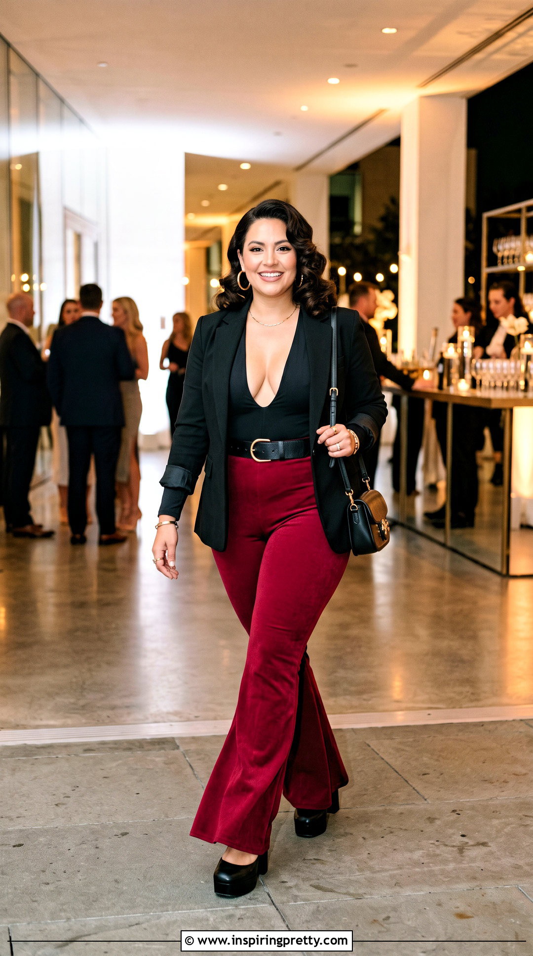 Plunging Bodysuit With Bell Bottoms - 50 70s tops outfit ideas