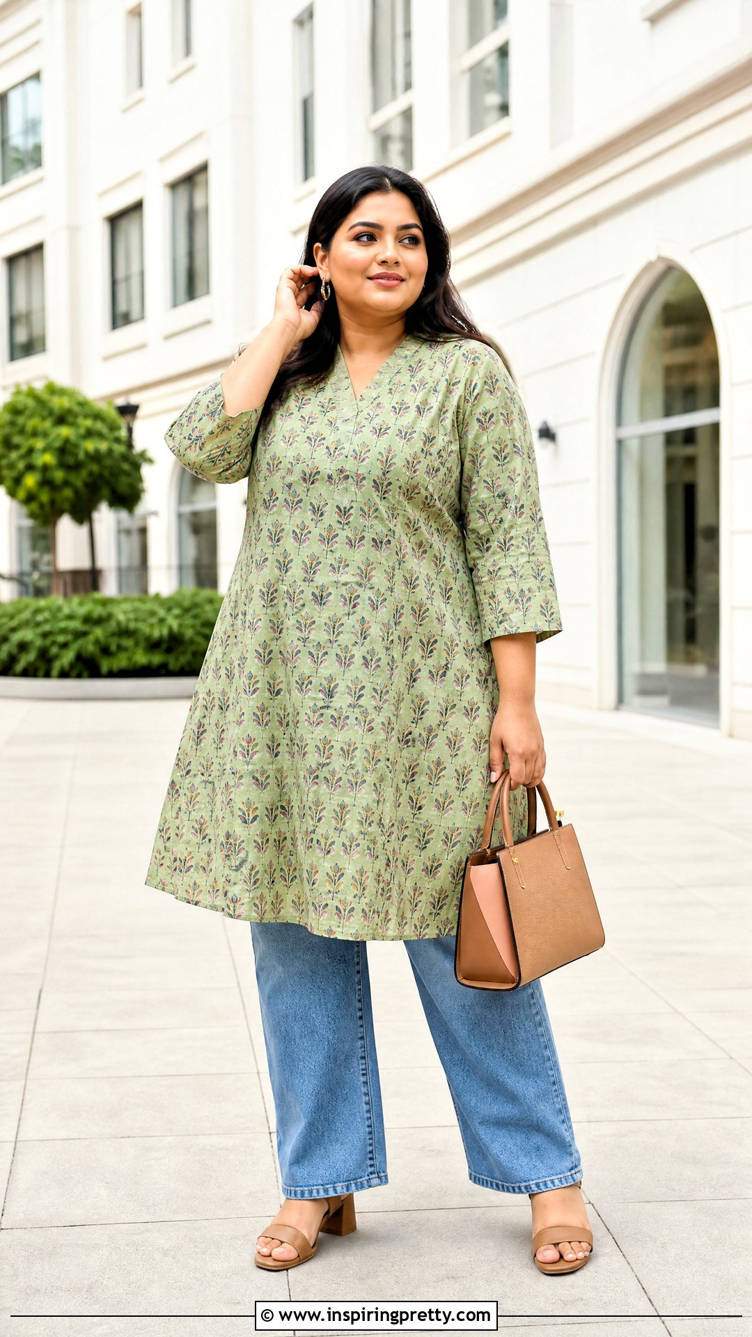 Plus Size A Line Kurti With Straight Jeans - 50 kurti tops for jeans