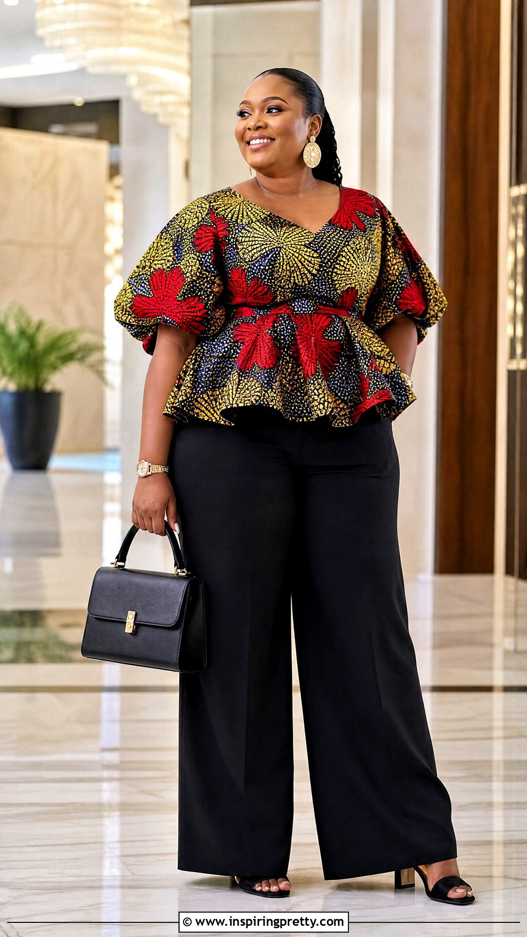 Plus Size Ankara Peplum Top With Wide Leg Pants - 50 cute ankara tops outfit ideas