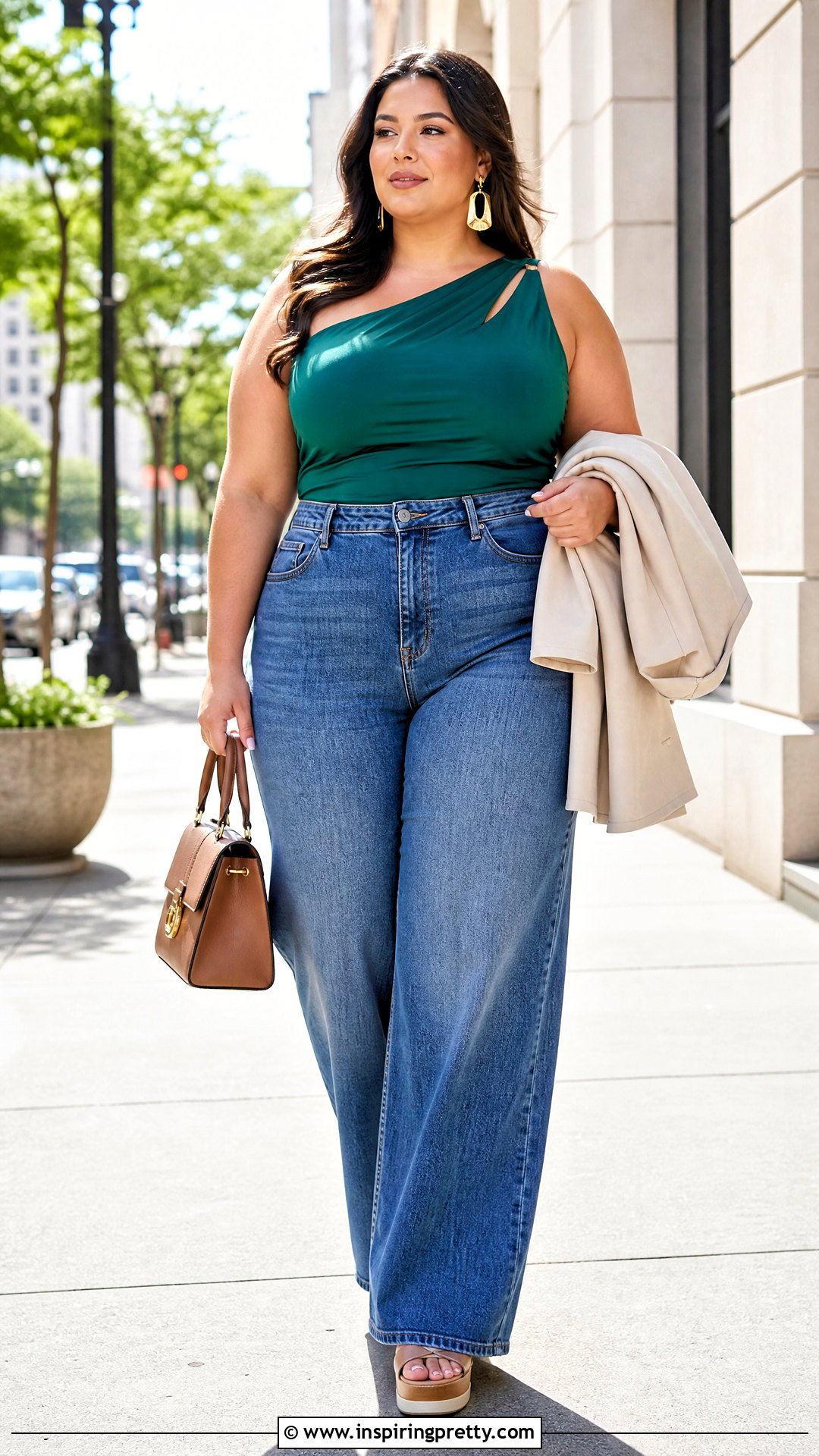 Plus Size Asymmetrical Top With Wide Leg Jeans - 50 tops asimetricos outfit ideas