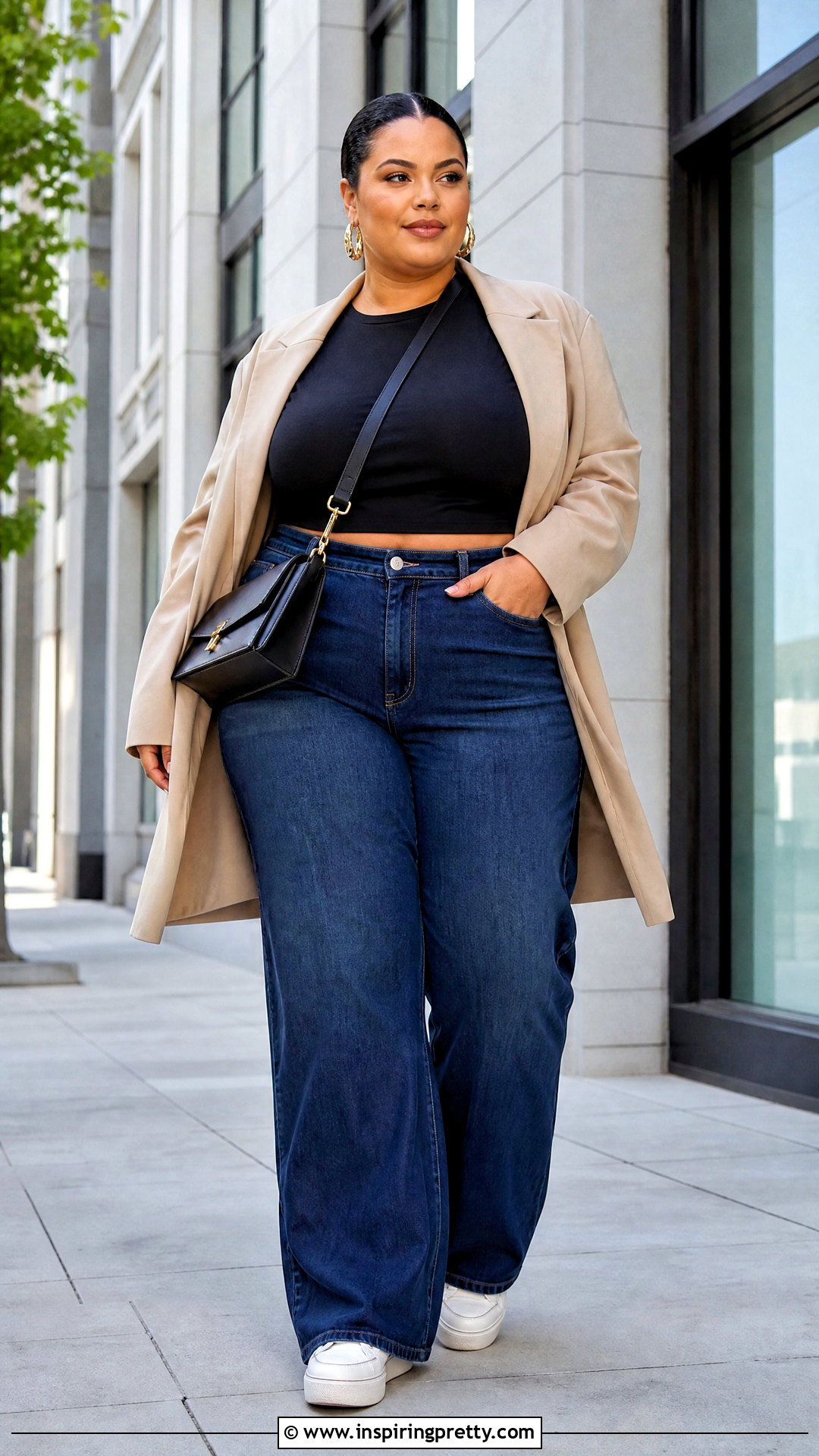 Plus Size Baby Tee With Wide Leg Jeans - 50 baby top outfit ideas