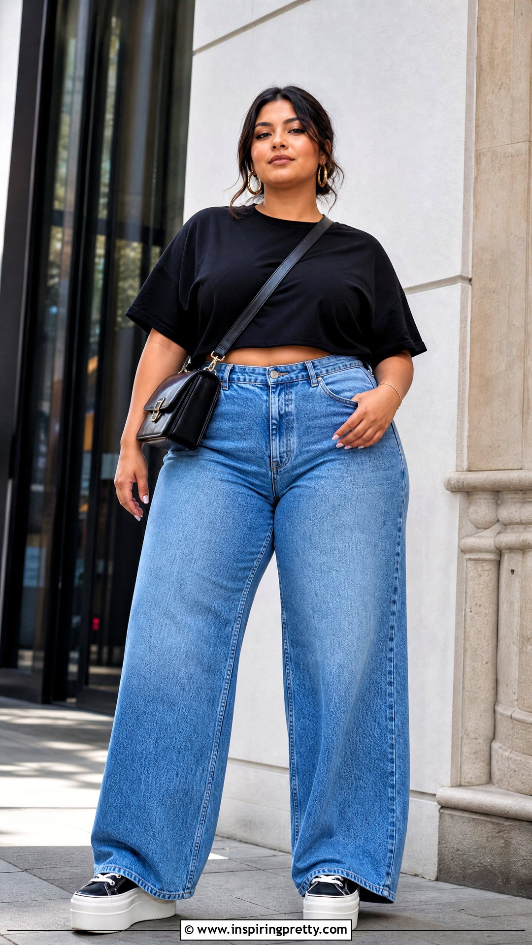 Plus Size Baggy Crop Top With Wide Leg Jeans - 50 baggy crop top outfit ideas