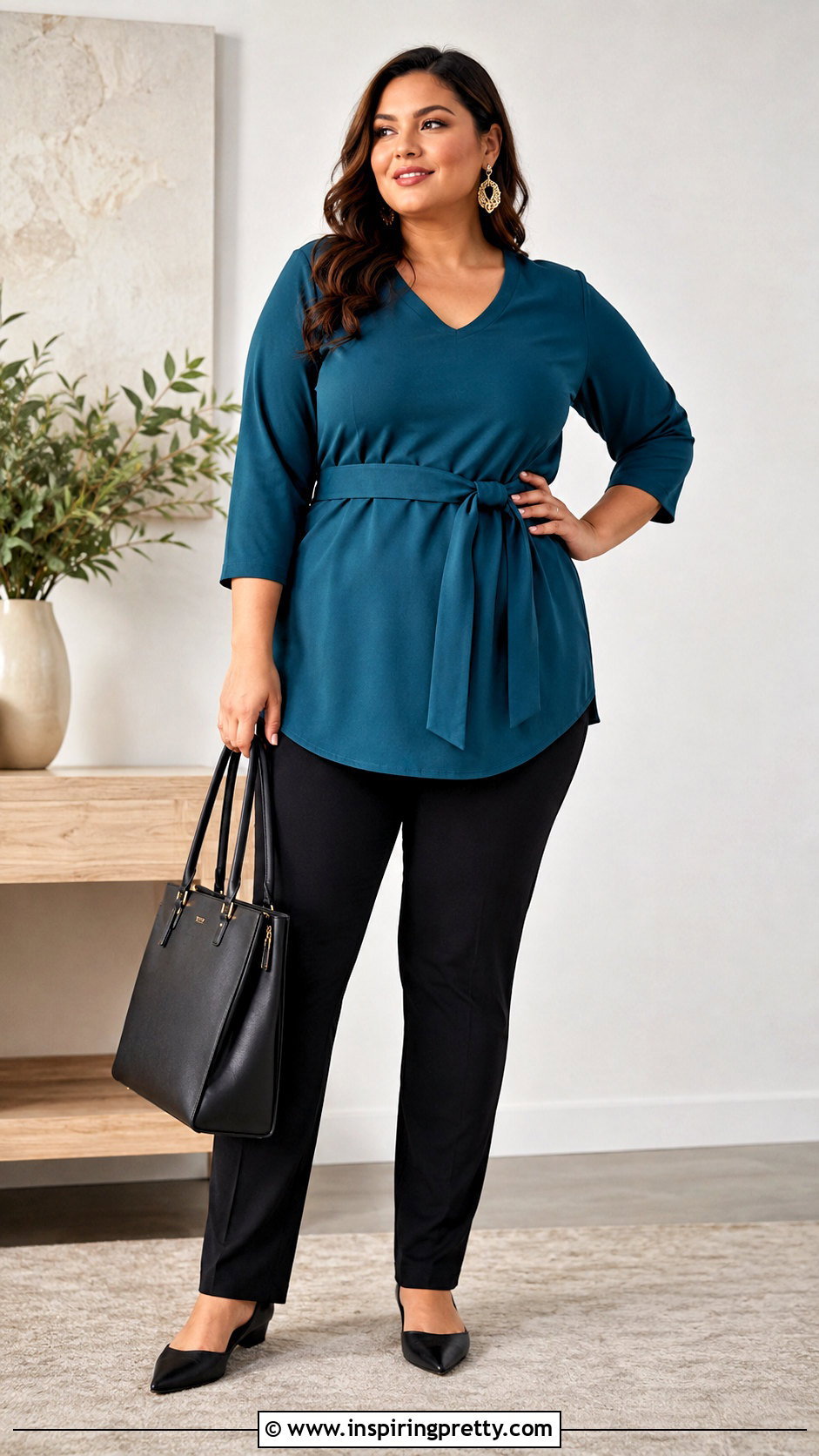Plus Size Belted Tunic Top With Ponte Pants - 25 Belted Tunic Top outfit ideas