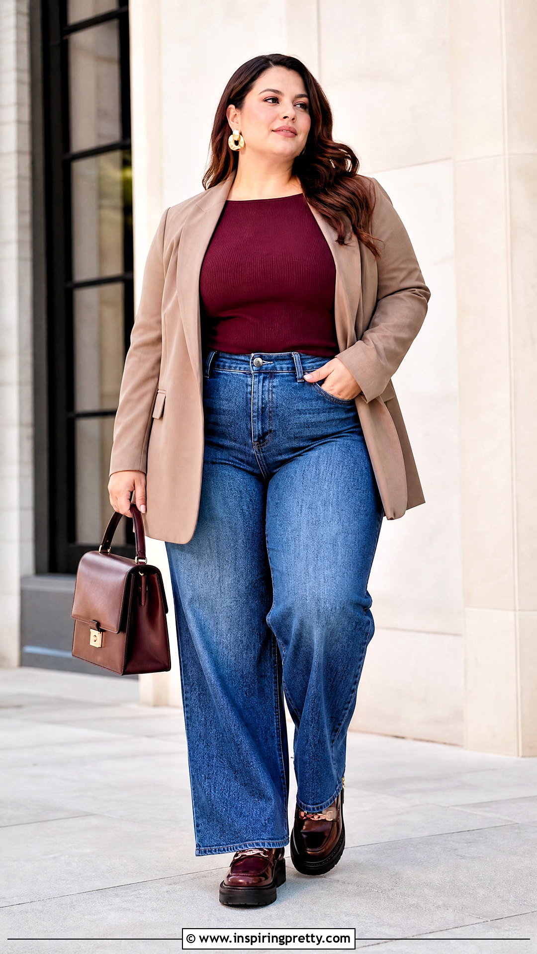 Plus Size Boat Neck Top With Wide Leg Jeans - 50 boat neck top outfits