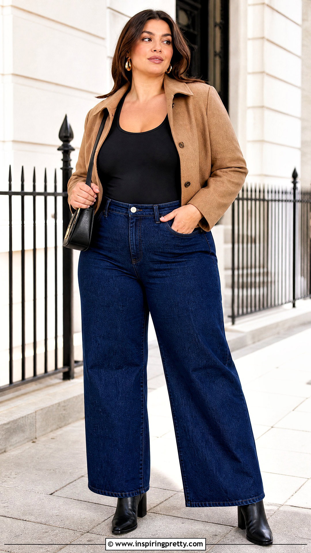 Plus Size Bodysuit With Wide Leg Jeans - 50 body top outfit ideas