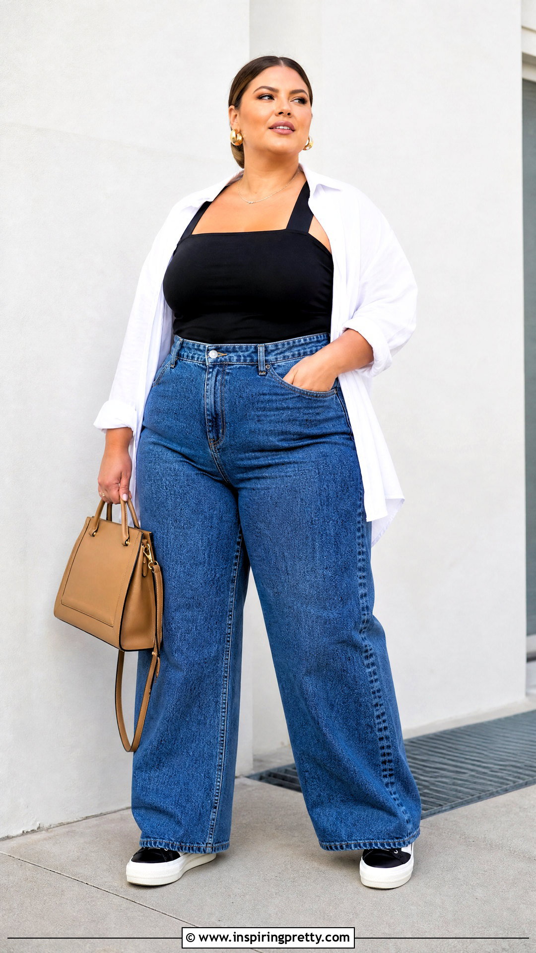 Plus Size Bralette Under Tube Top With Wide Leg Jeans - 25 bralette under tube top outfit ideas