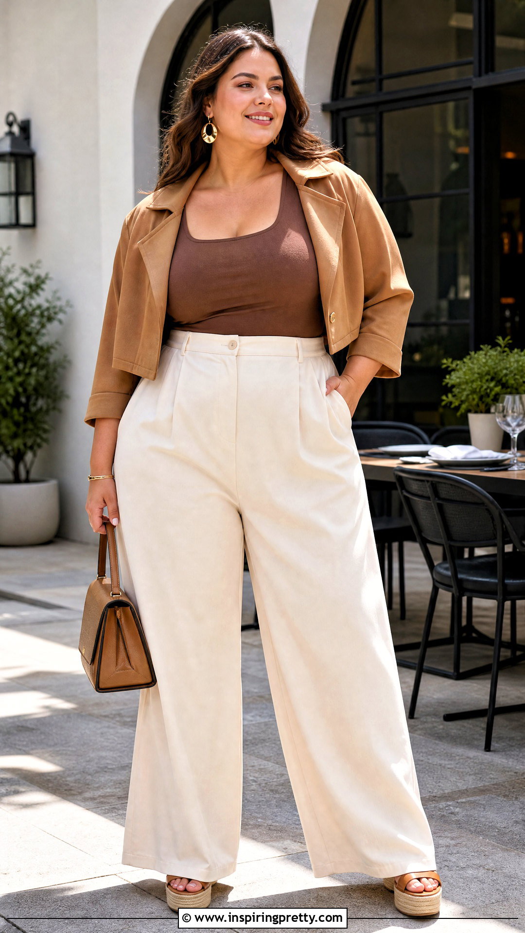 Plus Size Brown Tank Top With Wide Leg Pants - 50 brown tank top outfit ideas