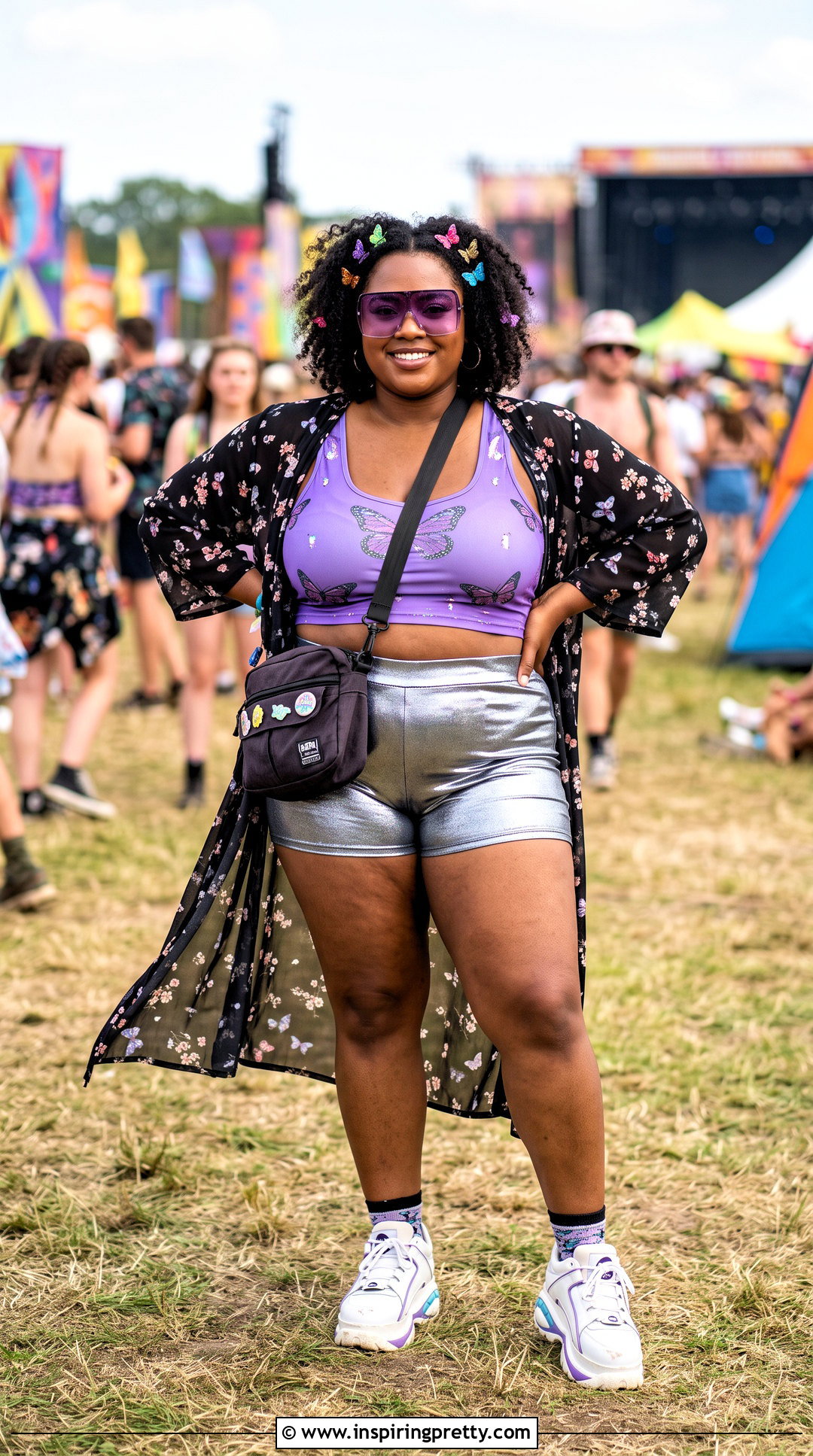 Plus Size Butterfly Rave Top With High Waisted Shorts - 25 butterfly rave top outfit ideas