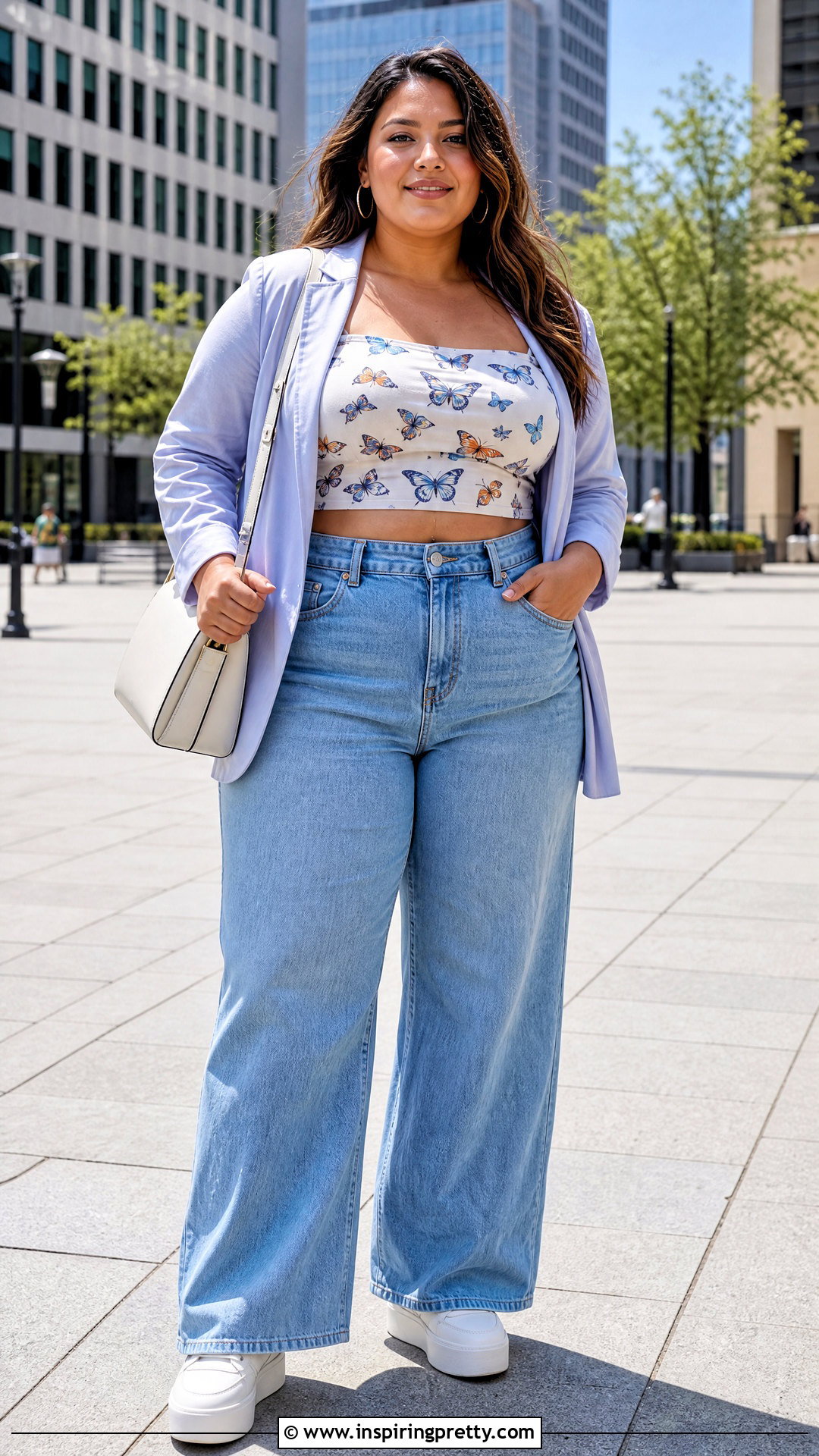 Plus Size Butterfly Top With Wide Leg Jeans - 50 butterfly tops outfit ideas