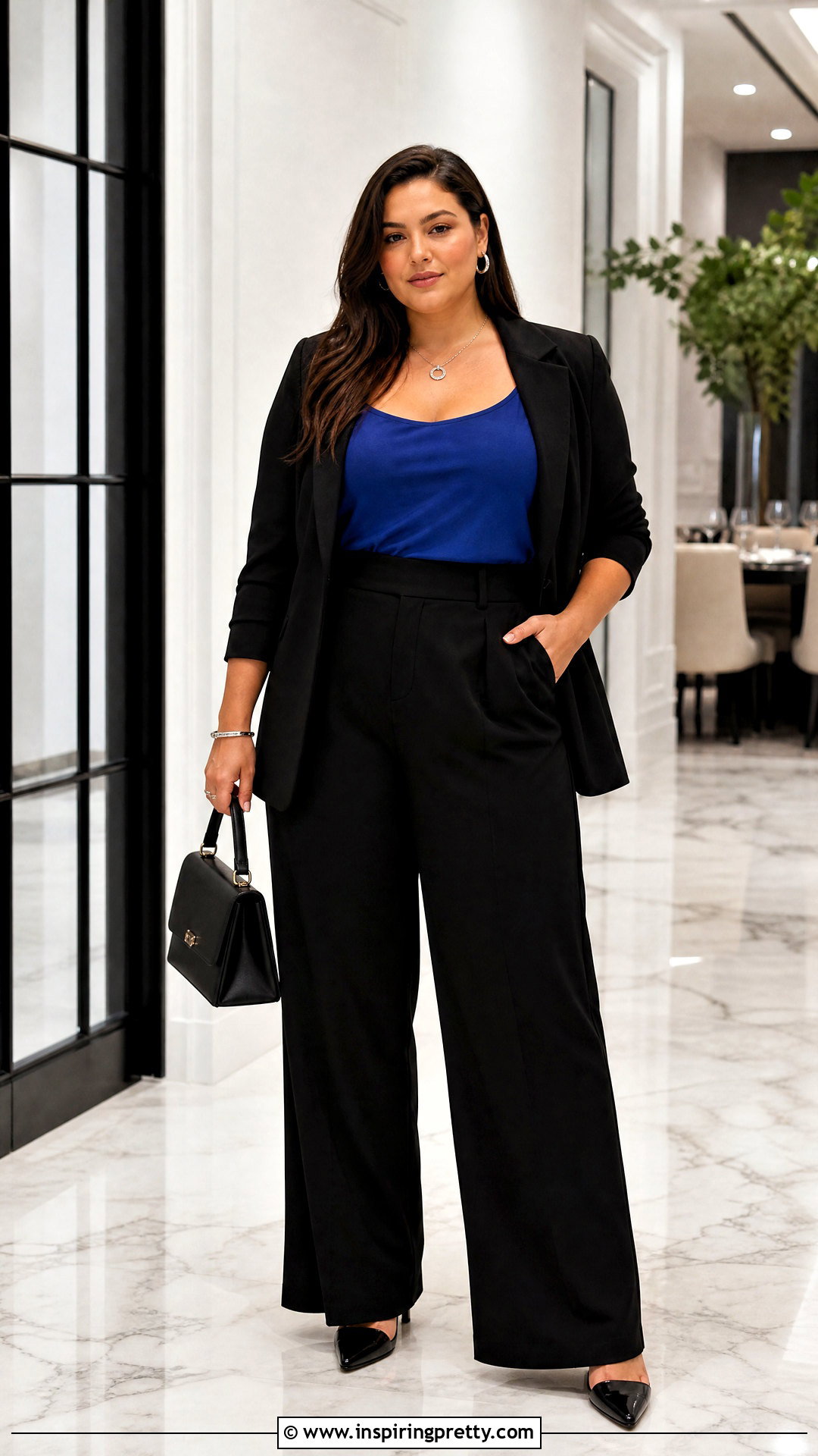 Plus Size Cami Top With Blazer And Wide Leg Pants - 50 cami top outfit ideas