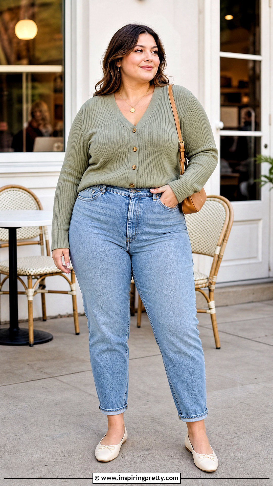 Plus Size Cardigan Top With Mom Jeans - 50 plus size tops outfit ideas