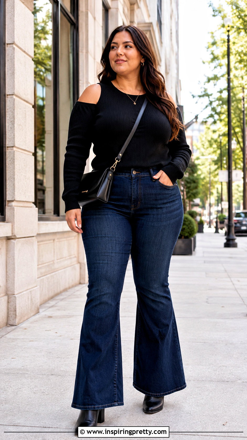 Plus Size Cold Shoulder Top With Flare Jeans - 25 Free Tops For Plus Size Ideas