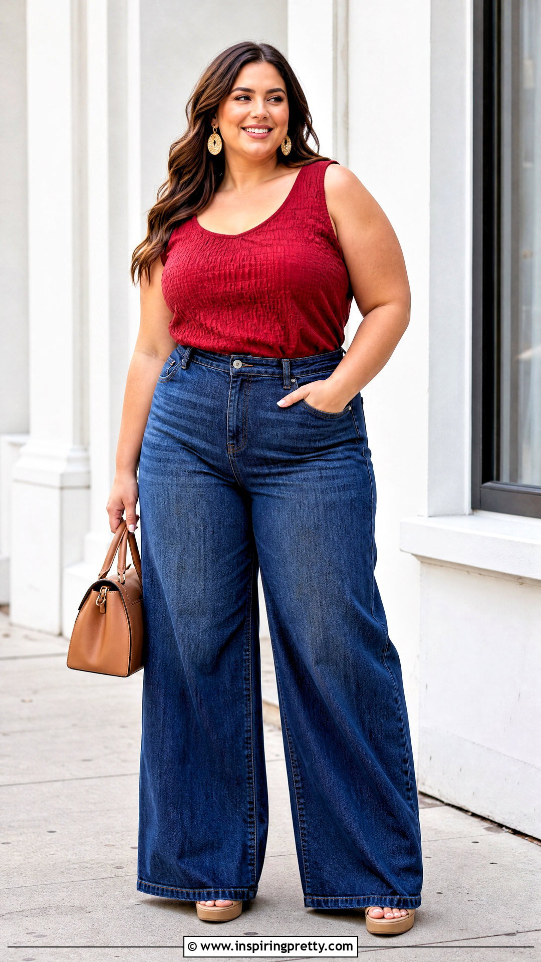Plus Size Crinkle Tank Top With Wide Leg Jeans - 25 Crinkle Tank Top outfit ideas