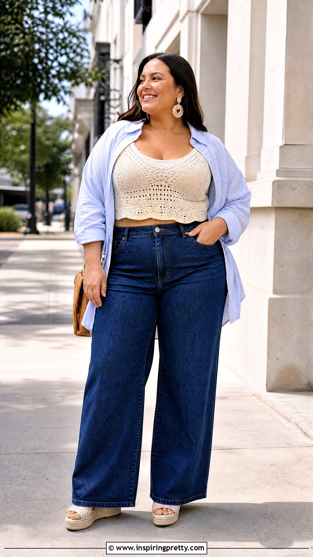 Plus Size Crochet Crop Top With High Rise Jeans - 50 top cropped croche outfit ideas