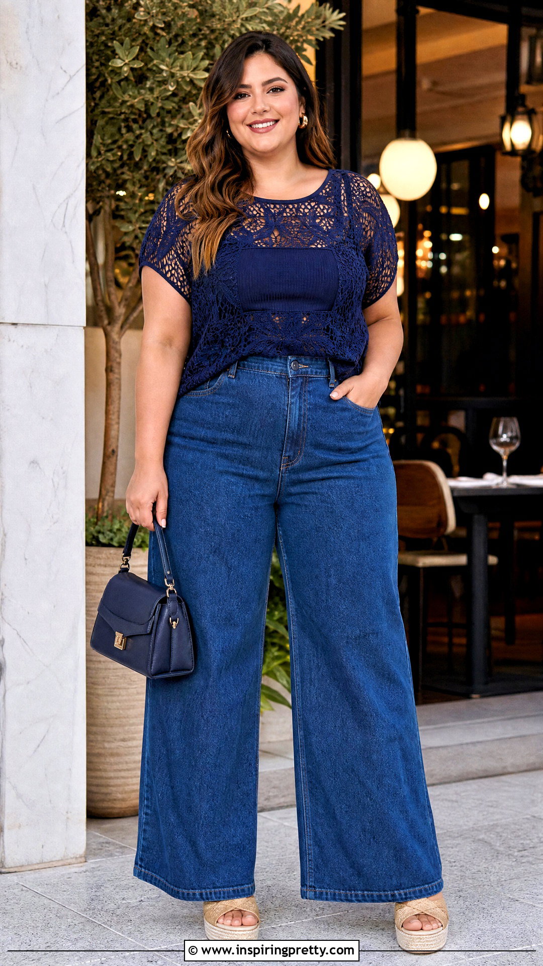 Plus Size Crochet Lace Top With Wide Leg Jeans - 50 crochet lace top outfit ideas